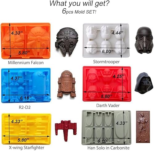 Miniatura 6 de Molde en forma de Star War, juego de 6 moldes flexibles de silicona para amantes de Star Wars, robots, decoración de pasteles de cumpleaños, moldes