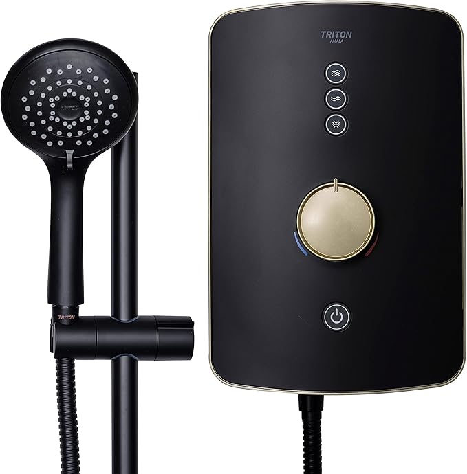 Triton Showers Amala Metallic Shower Electric 8.5 KW I Black I Brushed Brass I Electrical