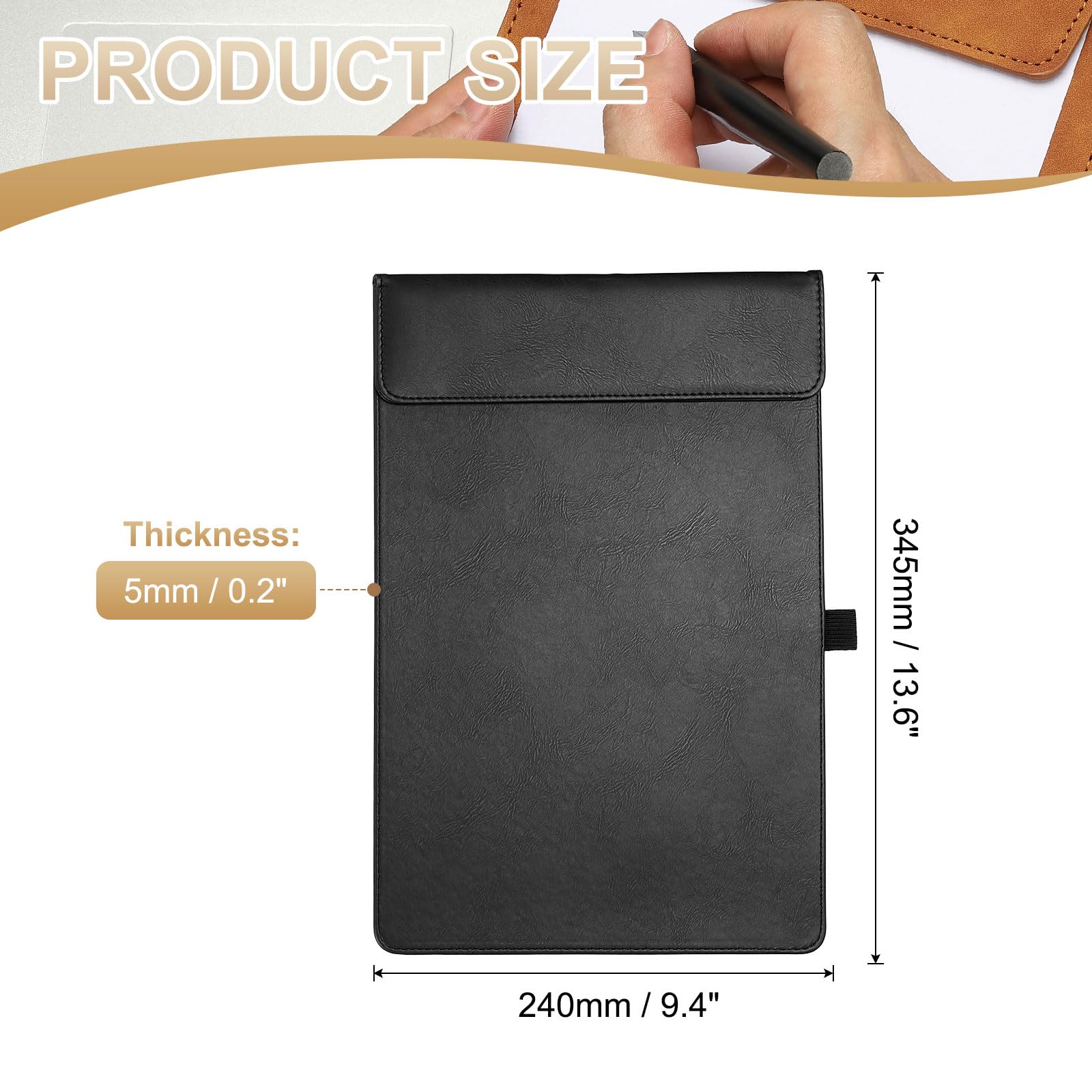 PATIKIL A4 Letter Size PU Leather Clipboard, 9.5"x13.5" Business Magnetic Padfolio with Pen Holder Organizer Office Folder Writing Board Style 2, Black - Image 2
