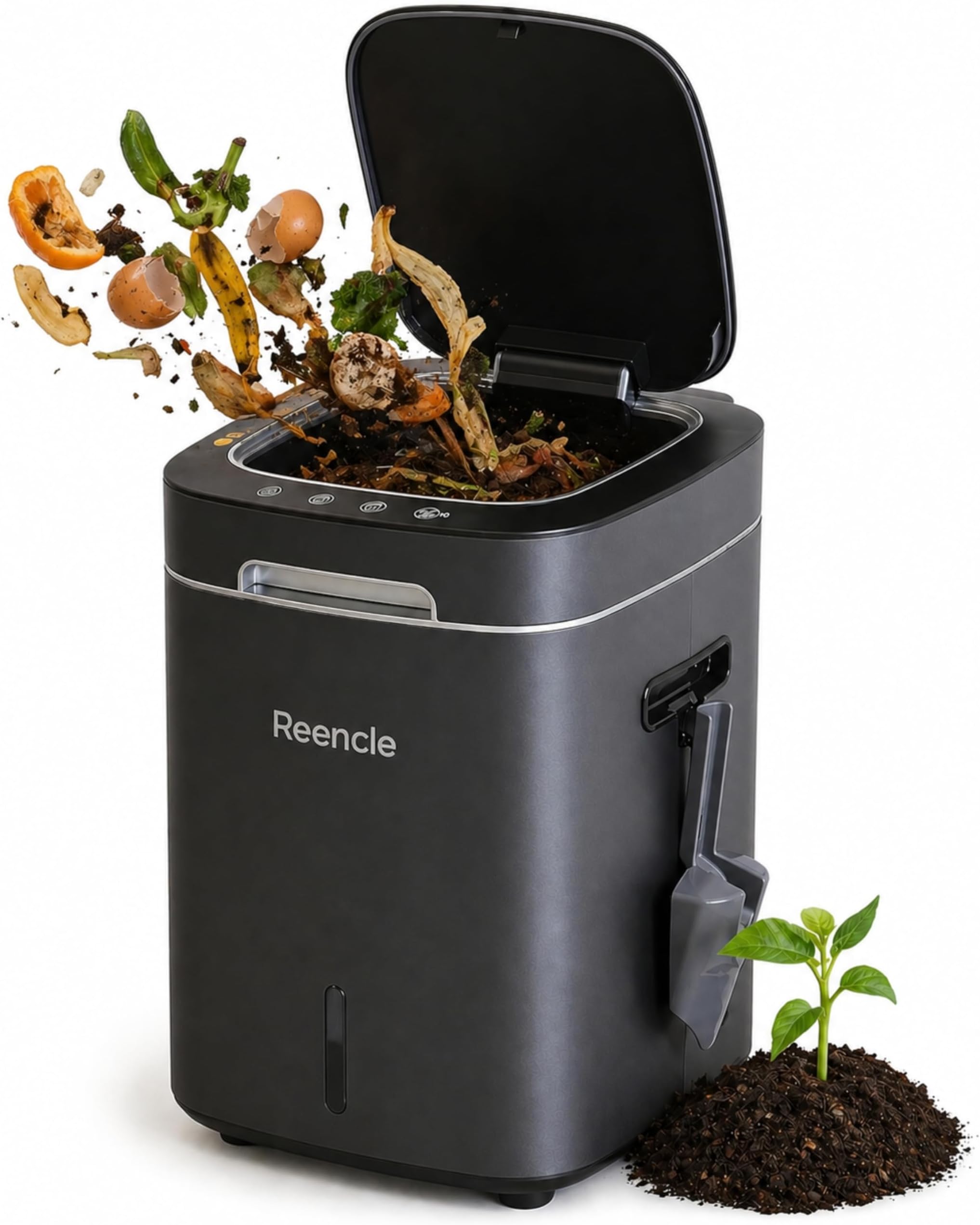 Electric Composter 14L Food Waste Compost Bin - Indoor Composting Machine, Odor-Free Rapid Decomposition, Whisper-Quiet, Turns Scraps into Soil for Home & Kitchen, Includes Starter Kit, Silver