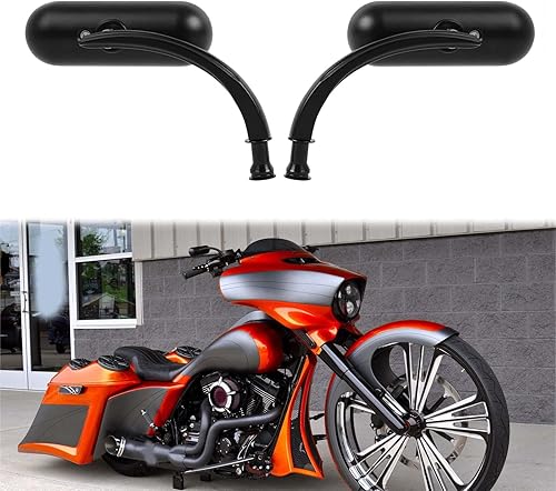 Miniatura 4 de Negro 0.315 in 0.394 in motocicleta mini oval retrovisor espejos para Dyna Softail Touring Sportster 883 1200 Electra Glide Cruisers Choppers