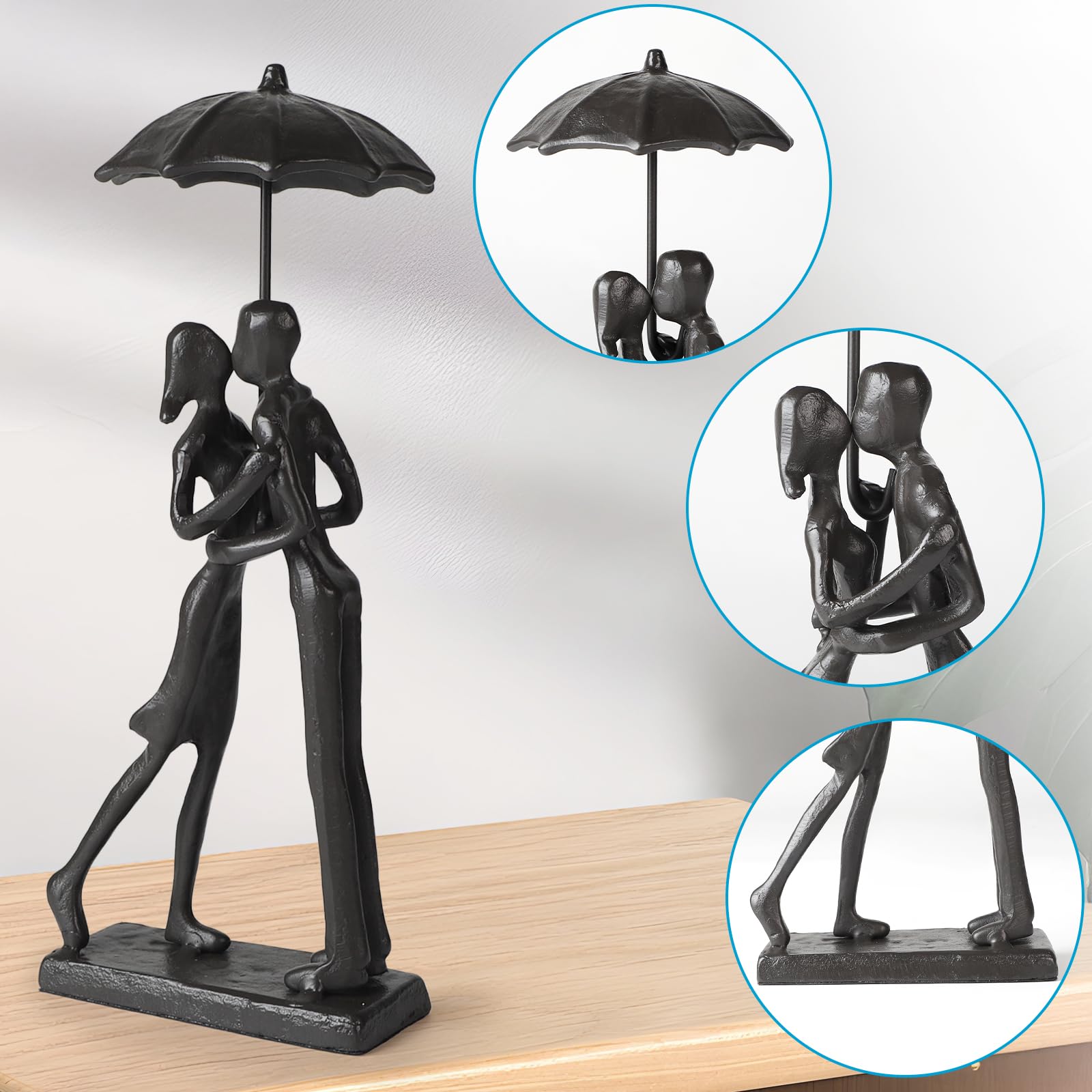 Statuette e statue di coppie di statue retrò in ferro Figura astratta in metallo nero Statue di coppia di metallo bacio sotto decor per San Valentino, compleanno,Anniversario matrimonio regalo