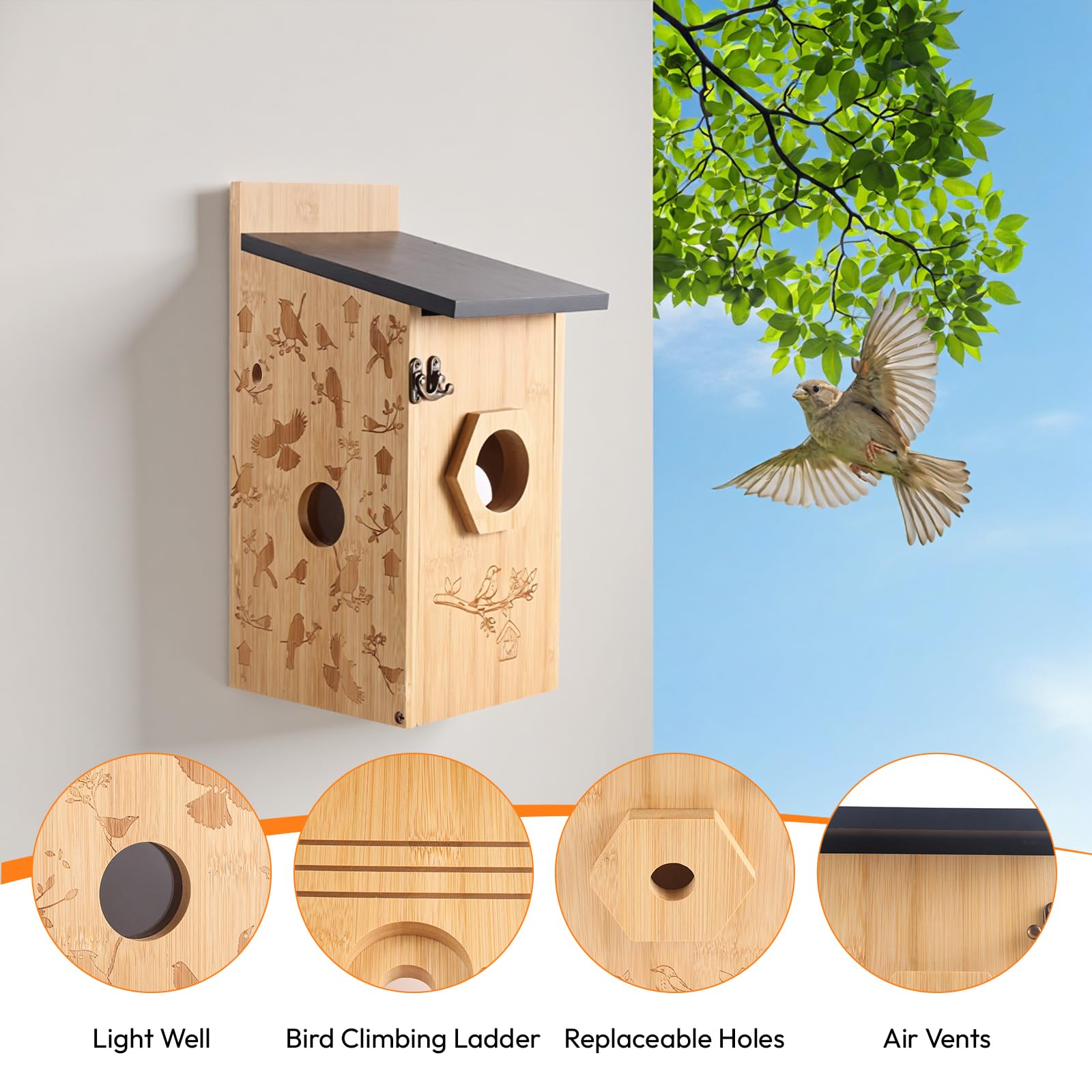 Casa para pájaros con cámara 3K, nido para pájaros para exteriores, resistente a la intemperie, 2,4 G WiFi y notificación de aplicación, grabación de vídeo/foto y detección de movimiento, observa la