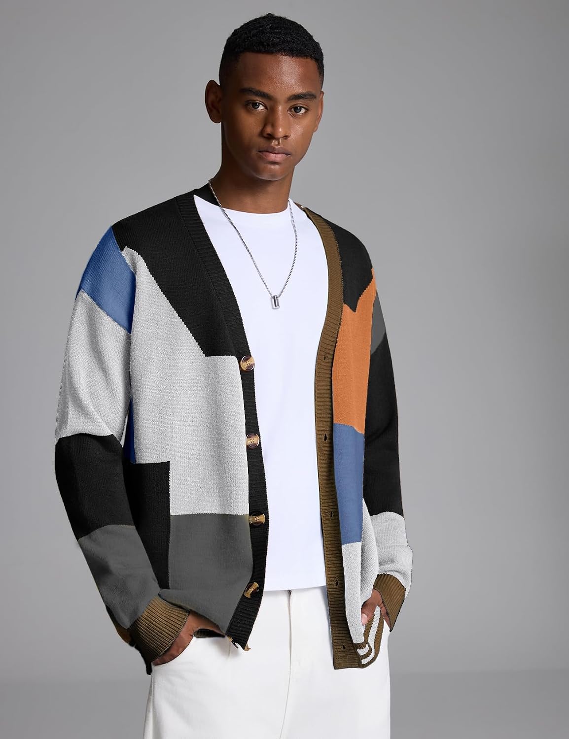 Arssm Mens Cardigan Sweater Knitted Long Sleeve V Neck Button Down Sweaters Cardigans(Black-S)