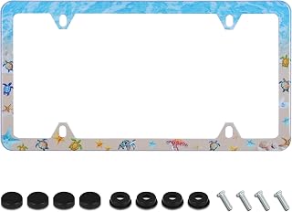 Sea Turtle License Plate Frame Beach Turtles License Plate Holder 4 Holes | Stainless Steel With Screws Fits Us Standard Auto Parts Decoration Rustproof Rattle-Proof Weather Resistant Easy Installation