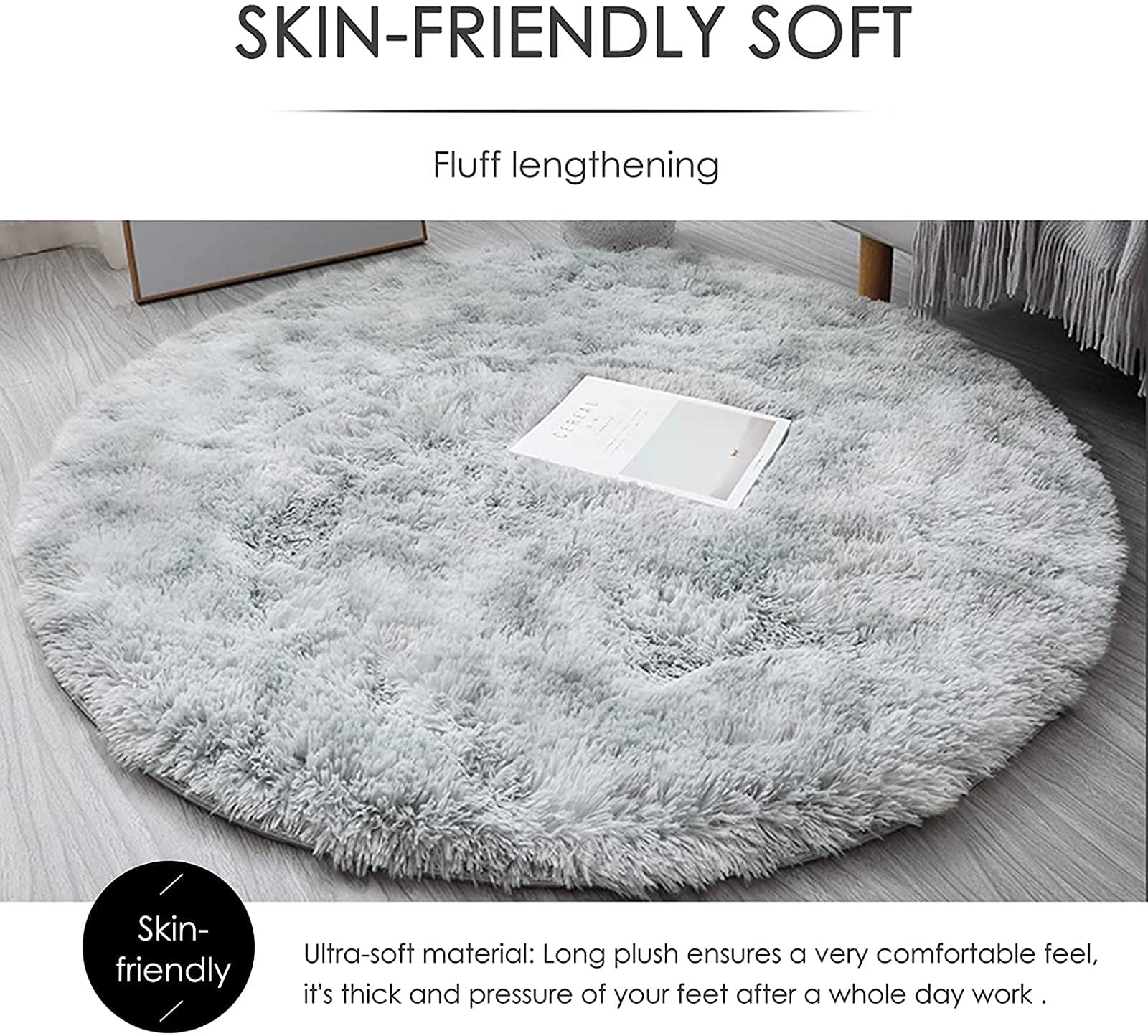Tapis Rond Shaggy Poil Long - Motif Tie Dye Bordeaux - Doux, Lavable, Antidérapant - 40cm - 13