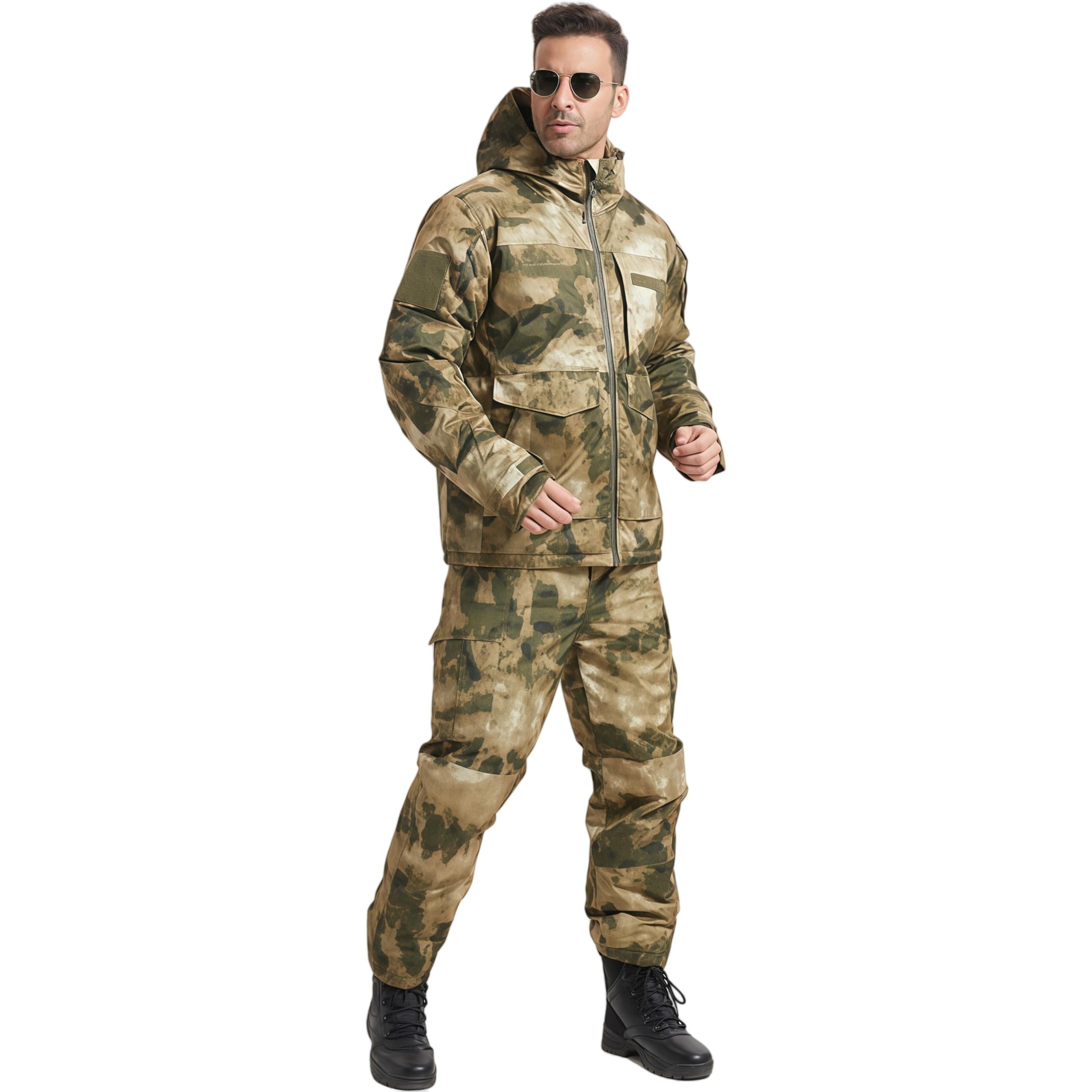 Traje De Combate De Caza, Conjunto De Abrigo Y PantalóN Softshell De Forro Polar De Invierno, Camisa Y PantalóN Cortavientos CáLidos con Camuflaje