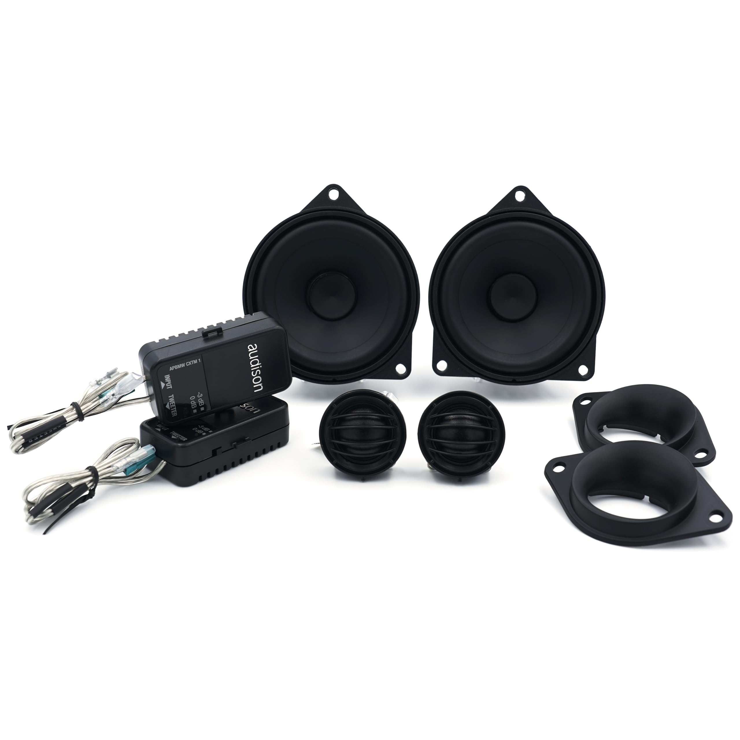 Audison APBMW K4M – Sistema audio a 2 vie specifico per BMW e Mini, midrange da 100mm + tweeter + crossover, 100W Peak, small basket per montaggio diretto OEM