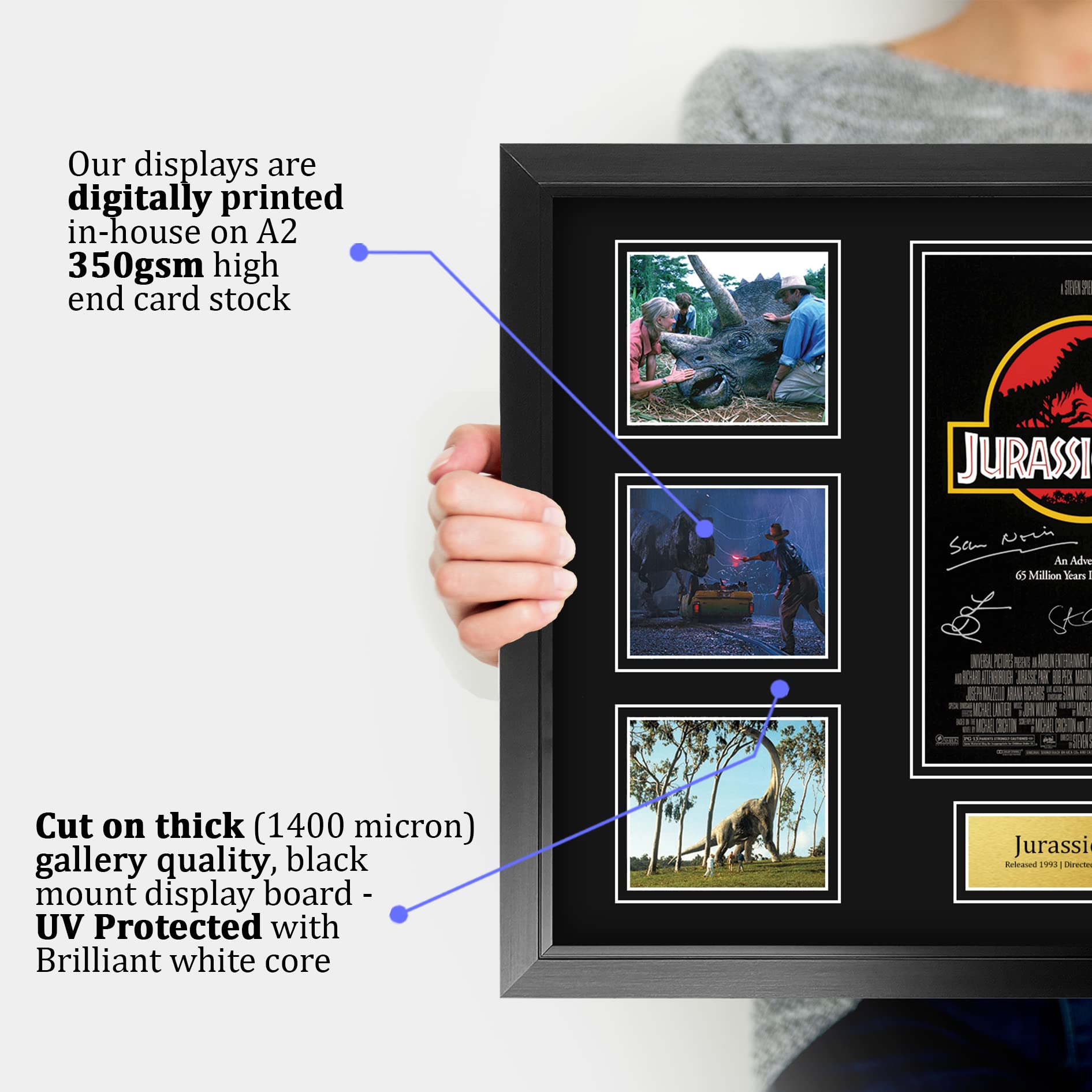 HWC Trading Jurassic Park Geschenke Geducktes Signiertes Autogramm Präsentationsdisplay für Fans von Film Memorabilien - A2 Gerahmt