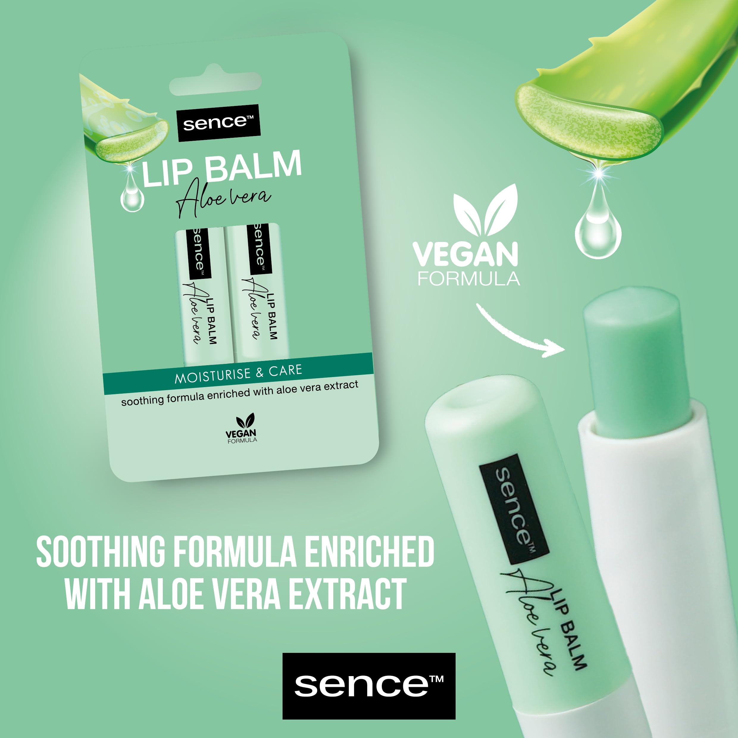 Sence Aloe Vera Lippenpflege mit Vitamin A und Vitamin C, Vegan Skincare Lip  Balm, Beauty Lipbalm, Lippenpflegestift fr die tgliche Pflege und zum  Schutz der Lippen (2 x 4,3g) : Amazon.de: Kosmetik