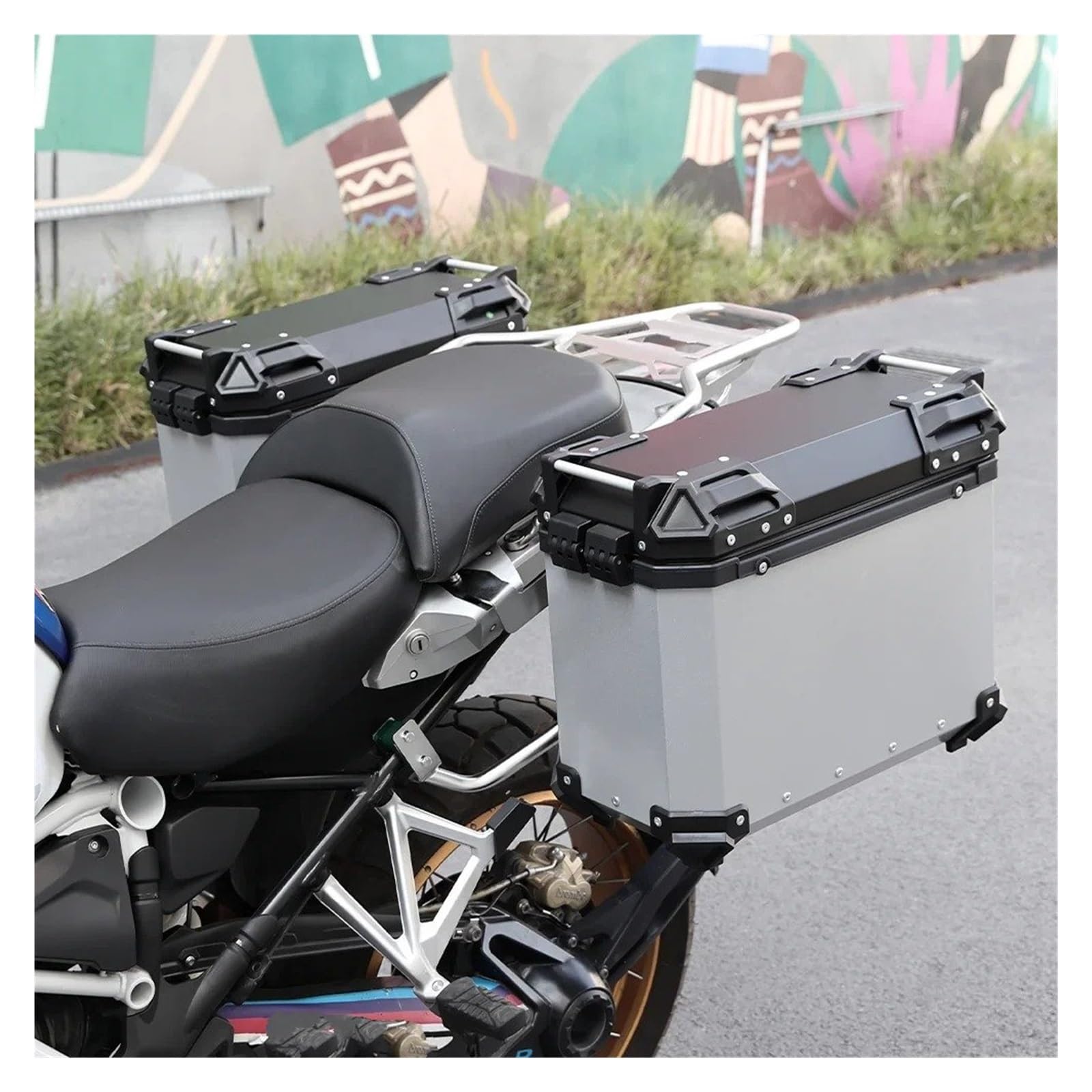 Gepäckhalterung Sattelbox Mit Großer Kapazität Für R 1200 GS R1250GS ADV Für Abenteuer Silberne Seitenbox Mit Abschließbarer Halterung Moto-Teile Motorrad Gepäckträger(Panniers and Bracket)