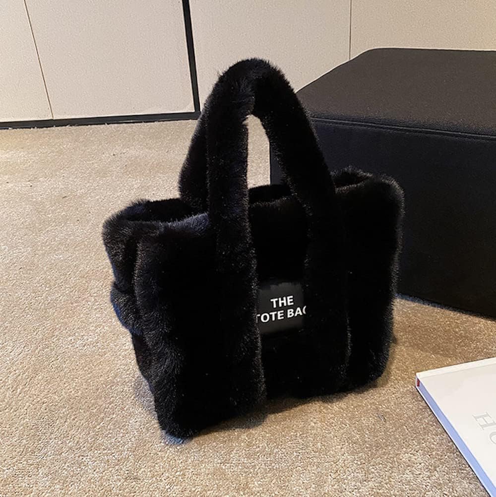 JHTPSLR Fuzzy Tote Bag for Women Winter Furry Handbag Light Academia Aesthetic Stuff