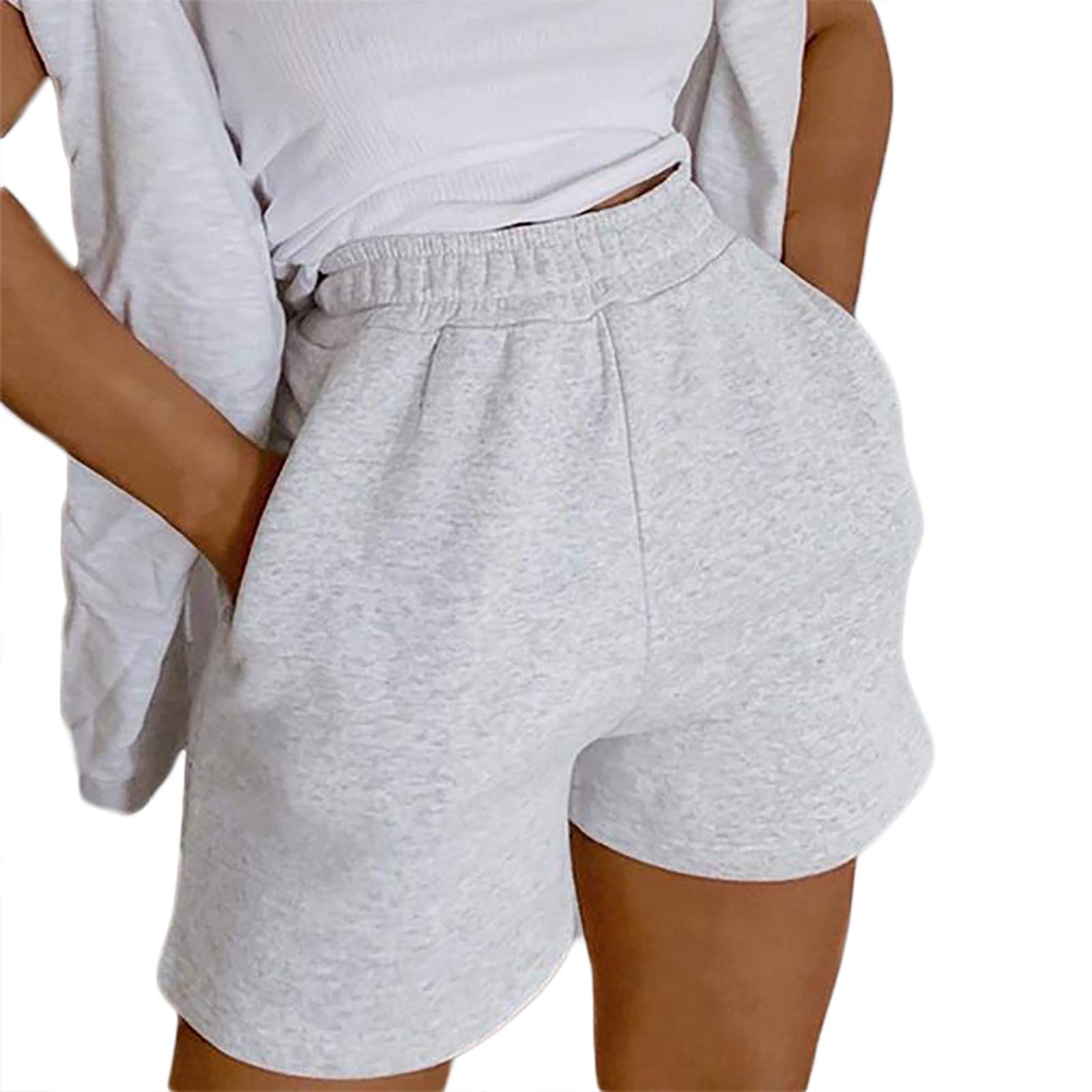 Yuemengxuan Women Girl Casual Sports Summer Shorts Elastic Waist Athletic SweatShorts Tracksuit Workout Bottoms Y2k Shorts with Pockets (Solid Grey, Medium)