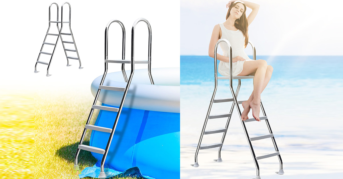 Escalera para piscina elevada 53'' acero inoxidable miniatura 7