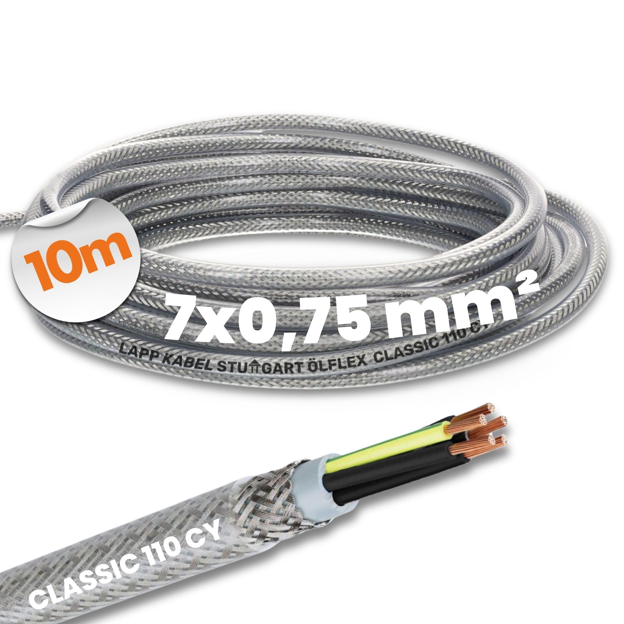 Lapp Ölflex Classic 110 CY Steuerleitung – 7x0,75 Mm², Geschirmt, 10 M | Transparentmantel, Für EMV-geschützte Umgebung