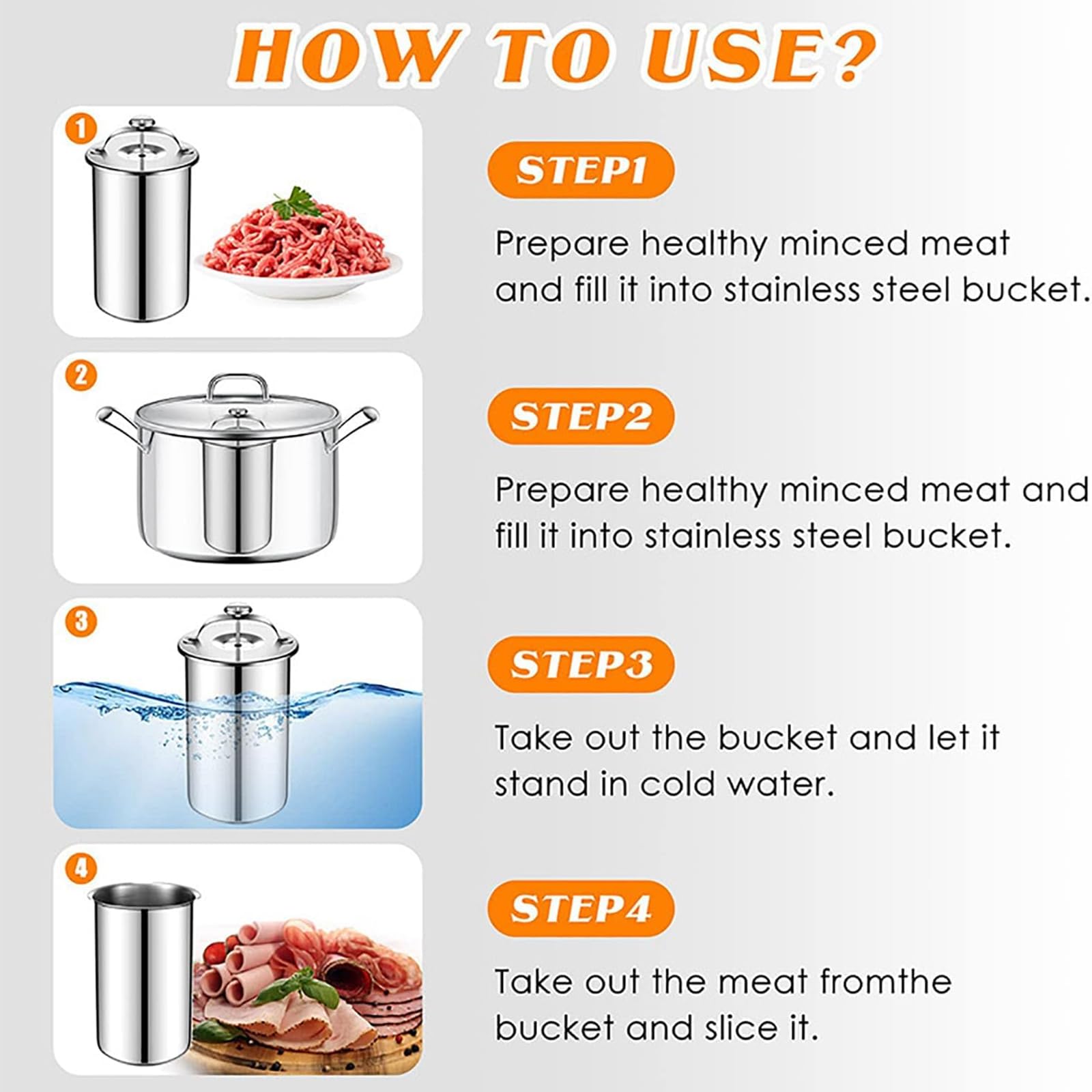 Pressa per prosciutto in acciaio inox con termometro, per preparare carne in scatola da 0 a 120 °C, per carne in scatola sana