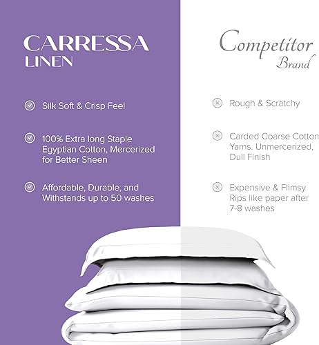 Miniatura 5 de Carressa Linen Funda de edredón 100% algodón egipcio, tamaño Queen, 600 hilos, 3 piezas, funda de edredón de algodón egipcio de fibra extralarga,