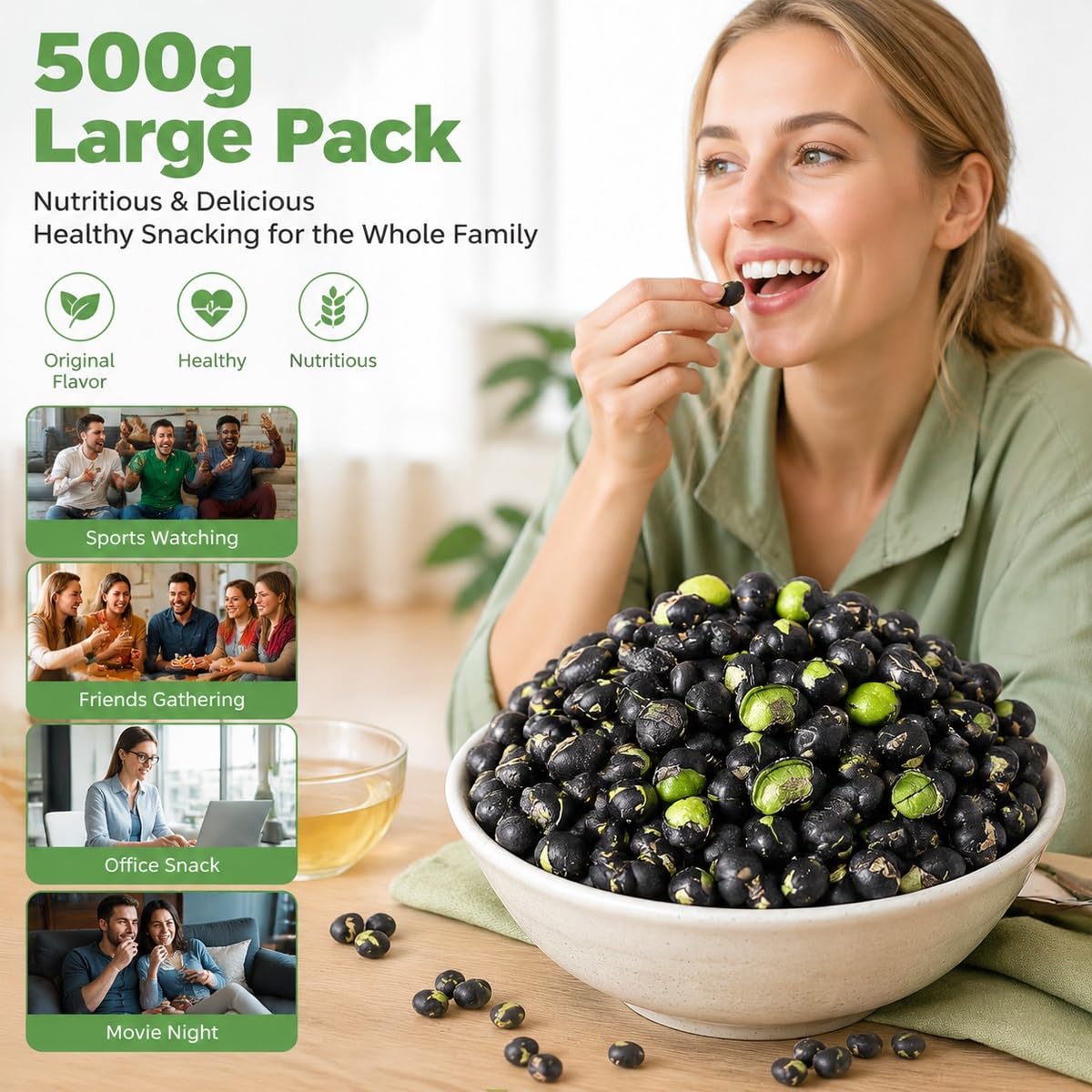 Soja Negra Tostada Con Sal 500g - Snack Crujiente Sabroso Tarro