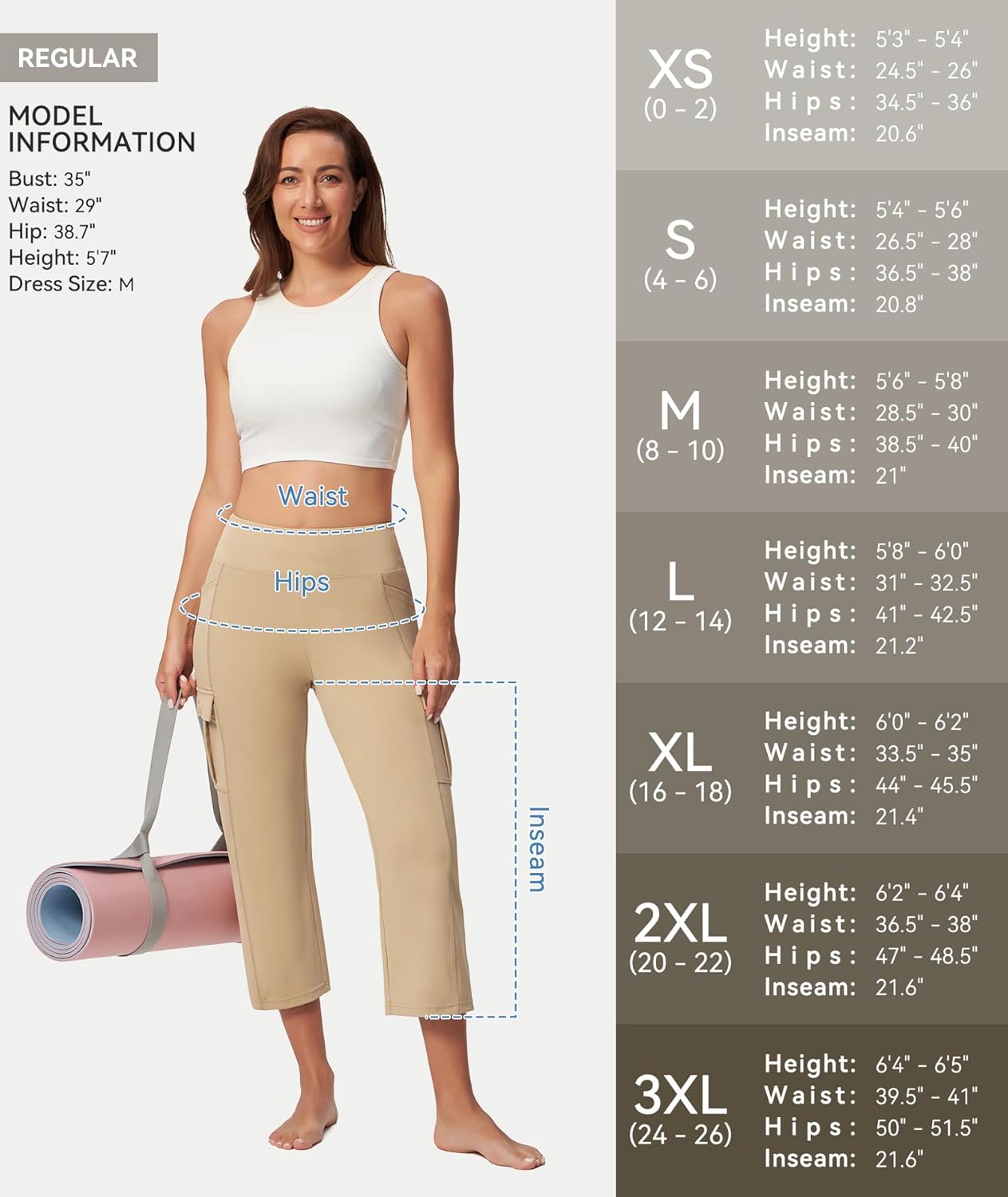 Casei Women's 21" Yoga Capris High Waisted with Pockets Cargo Capri Pants Straight Leg Casual Workout Travel Cropped Pants - Image 7