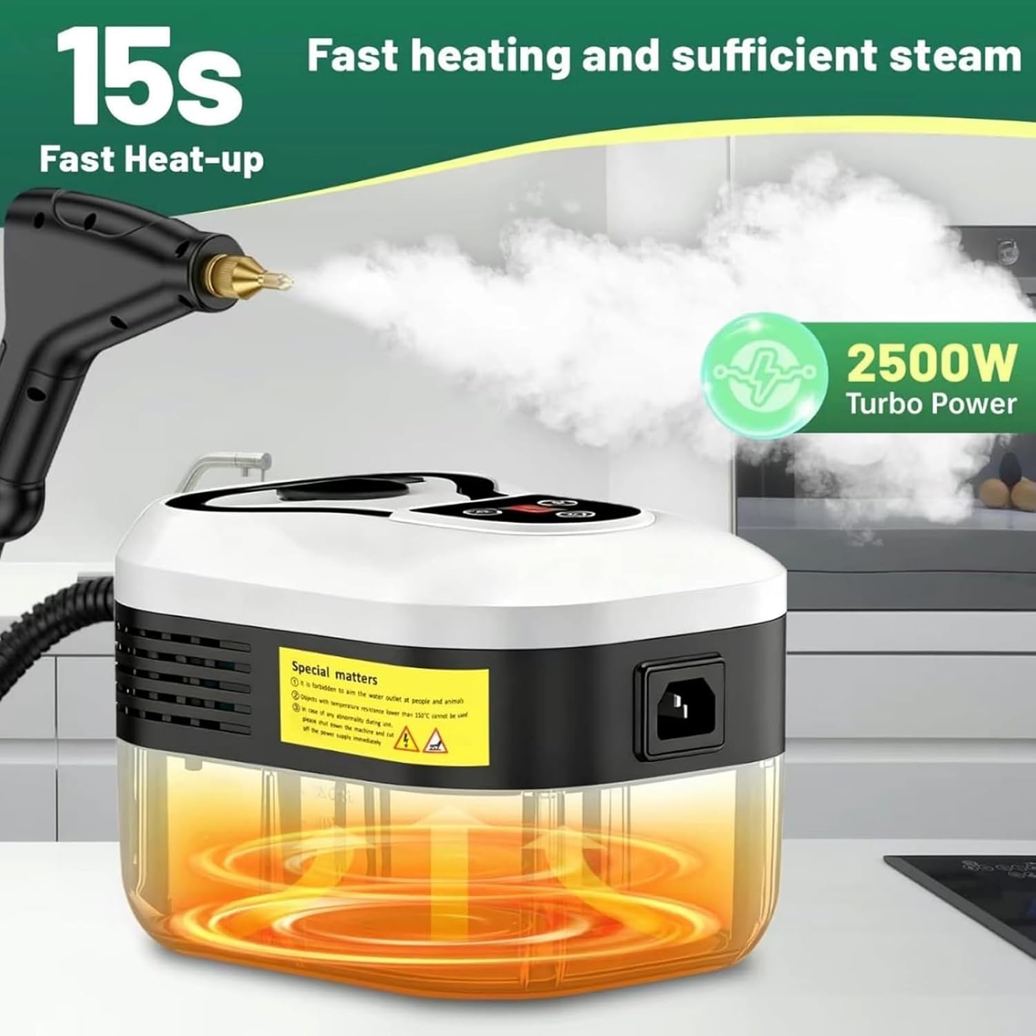 Aless 2500w Handheld High-Temperature Pressurized Steam Cleaner, 6 Adjustable Speeds & 4.5 Bar High-Pressure Steam with Brush Heads for Kitchen, Bathroom, Car and Floor (Black)