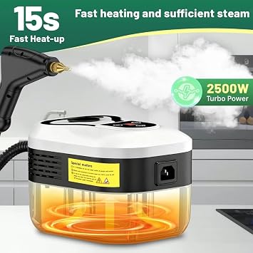 Aless 2500W Handheld High-Temperature Pressurized Steam Cleaner, 6 Adjustable Levels Portable Steamer with 1200ml Tank, 10s Heat-Up for Kitchen, Grout, Sofa, Car Detailing,Power of Water Steam (Black)