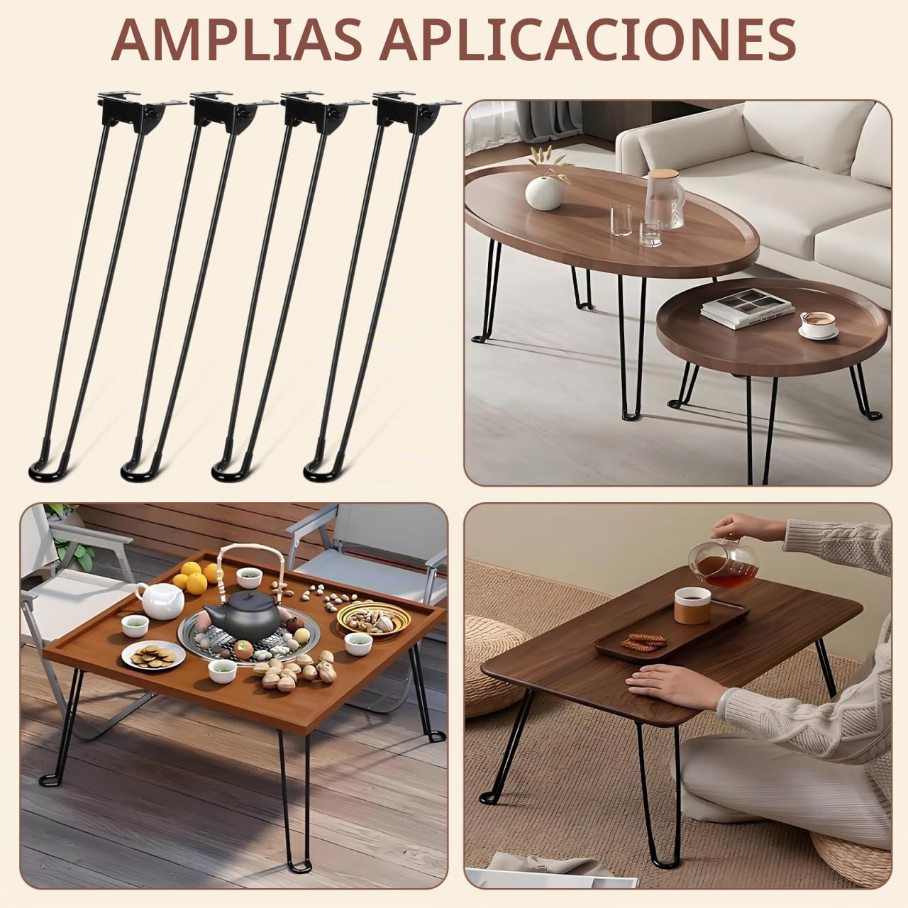 4Piezas Patas de Mesa Plegables de Metal Negras Patas de para Muebles Altura y Estables Soporte para Escritorios y Mesas