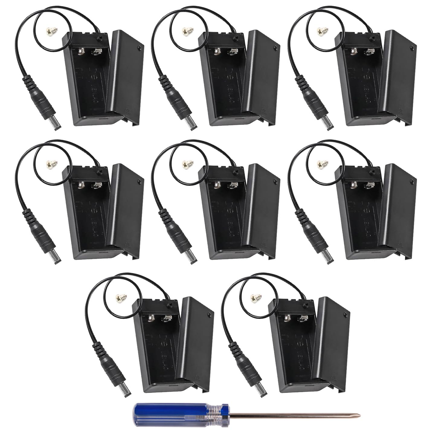 GTIWUNG 8 Stück 9V Kunststoff Batteriehalter Gehäuse mit 2.1x5.5 mm DC-Stecker und EIN/AUS Schalter, 9V Batteriehalter Projekt-Box mit Schalter und Abdeckung, mit Schrauben