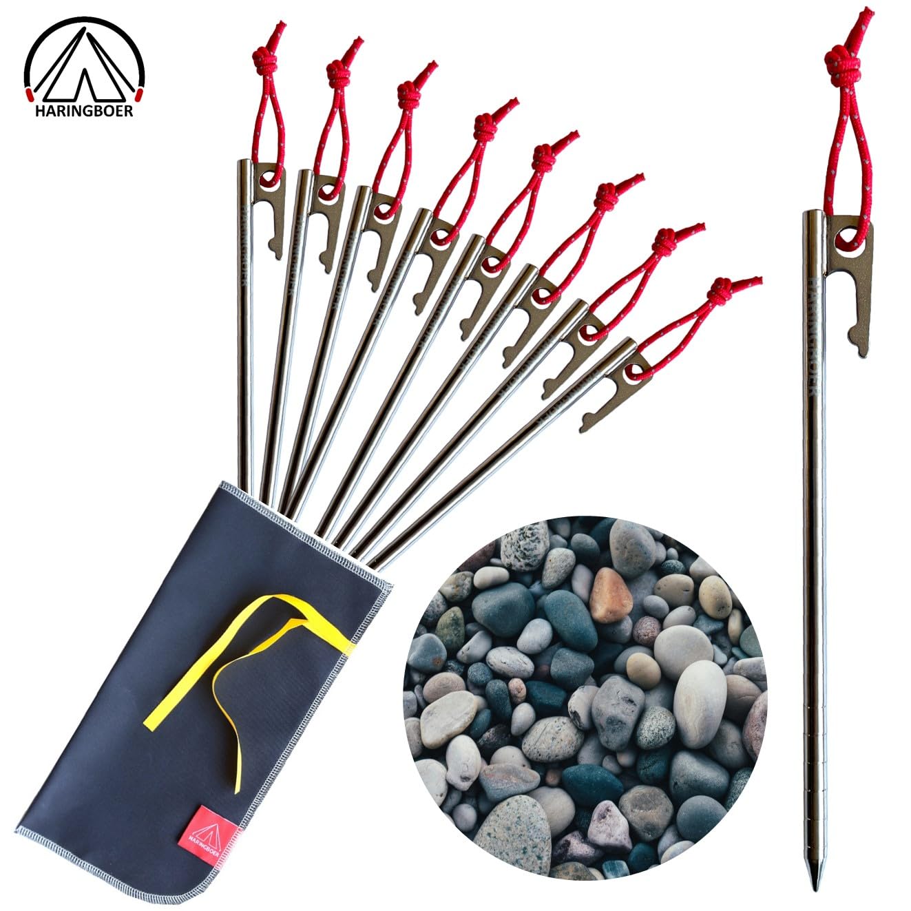 Titan Bodenanker 20cm - 8 Stück Zeltheringe - Starke, leichte Titanium Zelt Heringe - 38 Gramm pro Erdanker für Harte steinige Böden - Erdnagel inklusive Zugband & Heringsbeutel