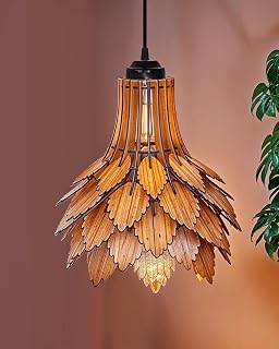 Homesake® Handcrafted Wooden Pendant lamp, Autumn Leaves Design Ceiling, Hanging lamp Home Decor Chandelier Light | E27 Bu... Price In India
