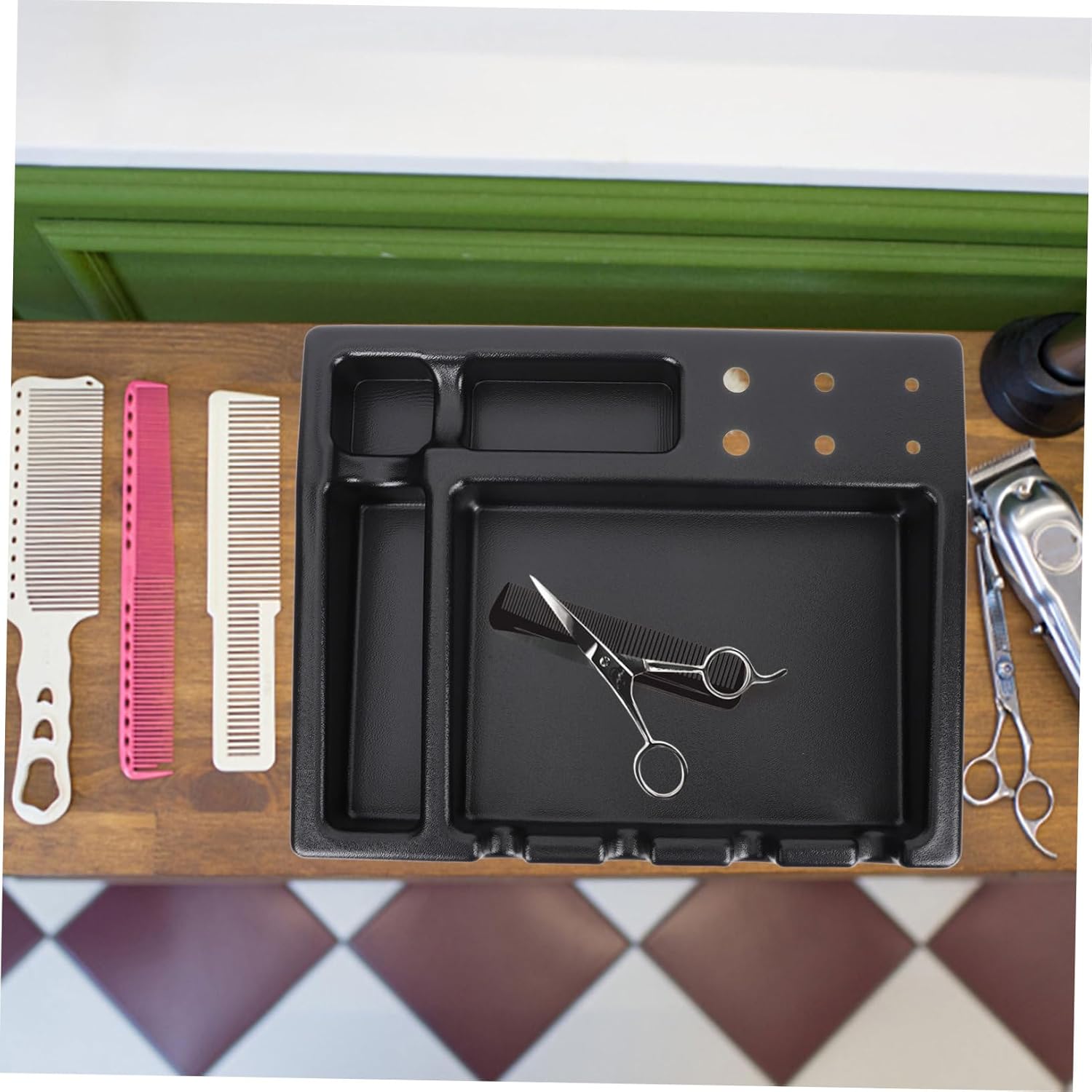 Hair Cutter Organizer Box with Large Capacity and Partition Design Plastic Electric Scissors Holder for Salon Hair Trimmers and Small Tools Storage