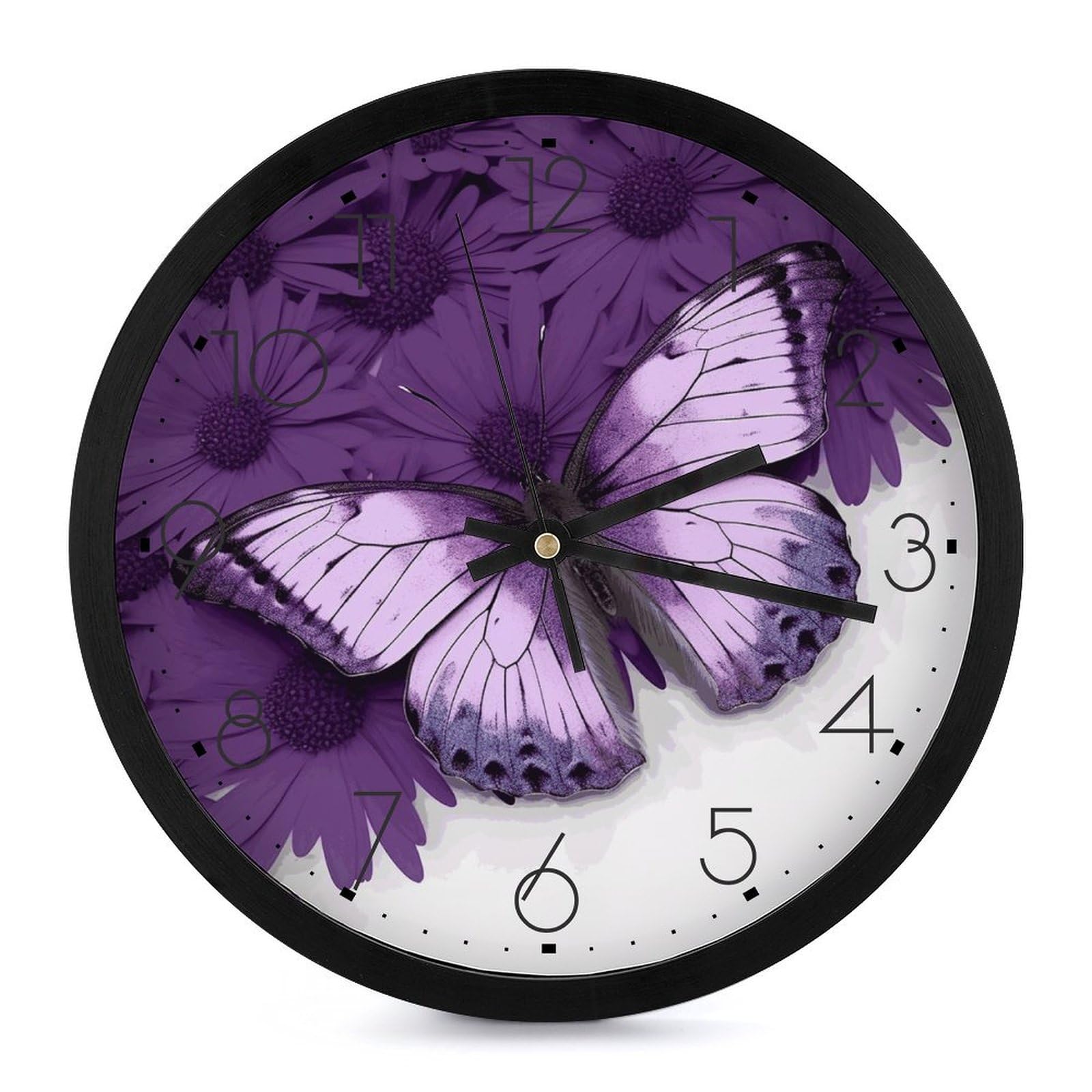 Horloge murale moderne papillon violet pour décorer un salon ou une salle de classe