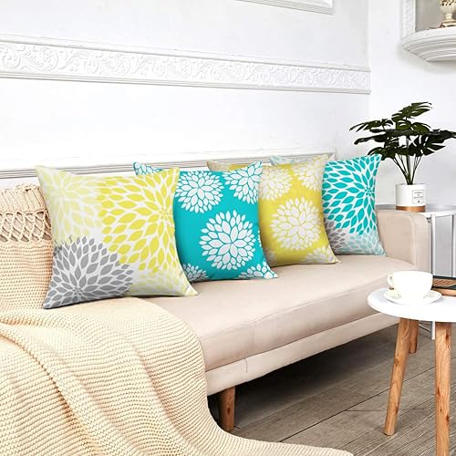 Miniatura 2 de LALILO Juego de 4 fundas de almohada decorativas de color amarillo y verde azulado de 18 x 18 pulgadas, fundas de almohada suaves de verano con