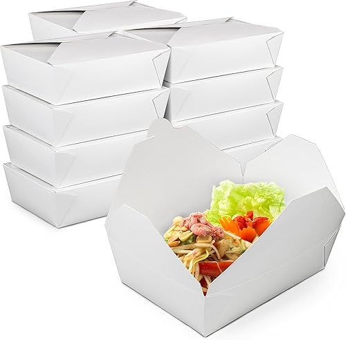 Fit Meal Prep Paquete de 30 recipientes de papel de 76 onzas para llevar de 8.6 x 6.3 x 2.5 pulgadas, cajas blancas de comida para almuerzo #3,