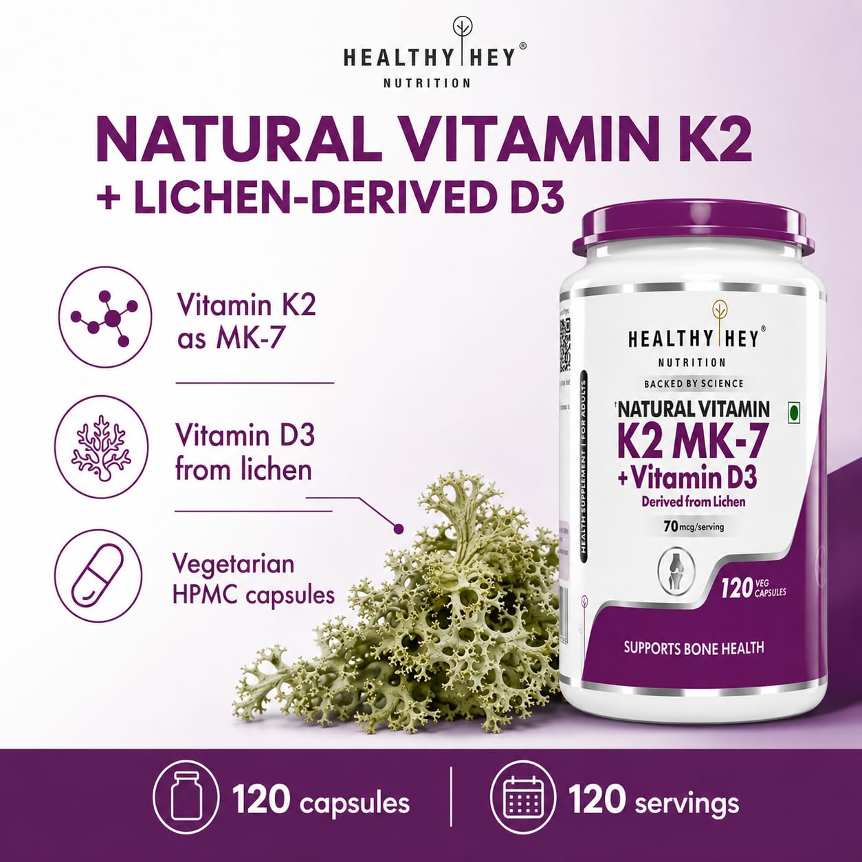HealthyHey Natural Vitamin D3 + K2 MK-7 | 100% Vegetarian Vitamin D3 & K2 Benefits Bone Health - 120 Capsules — Amazon image 3