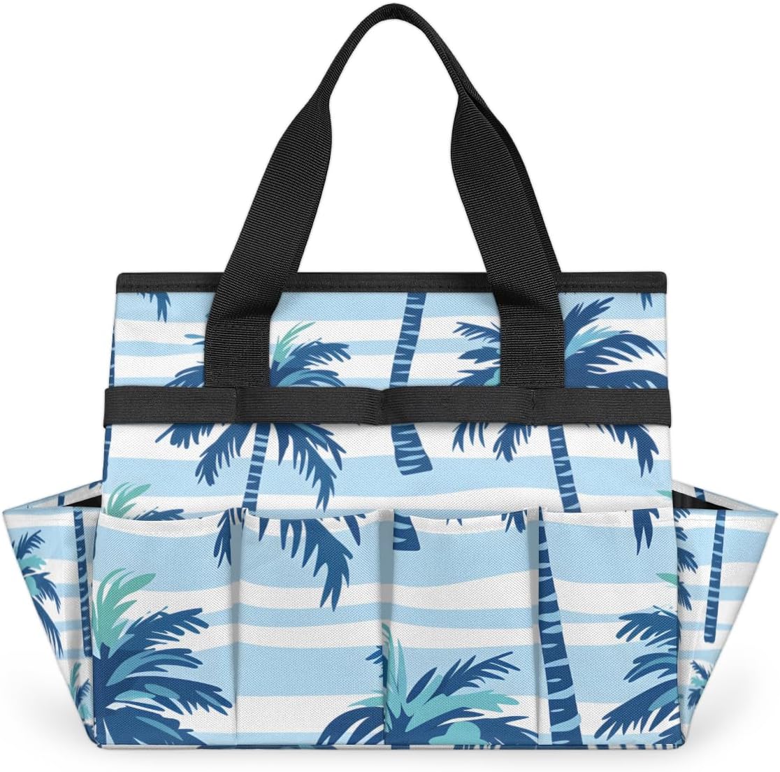 Palm Tree Stripes Garden Tool Bag with Hard Bottom and 10 Pockets