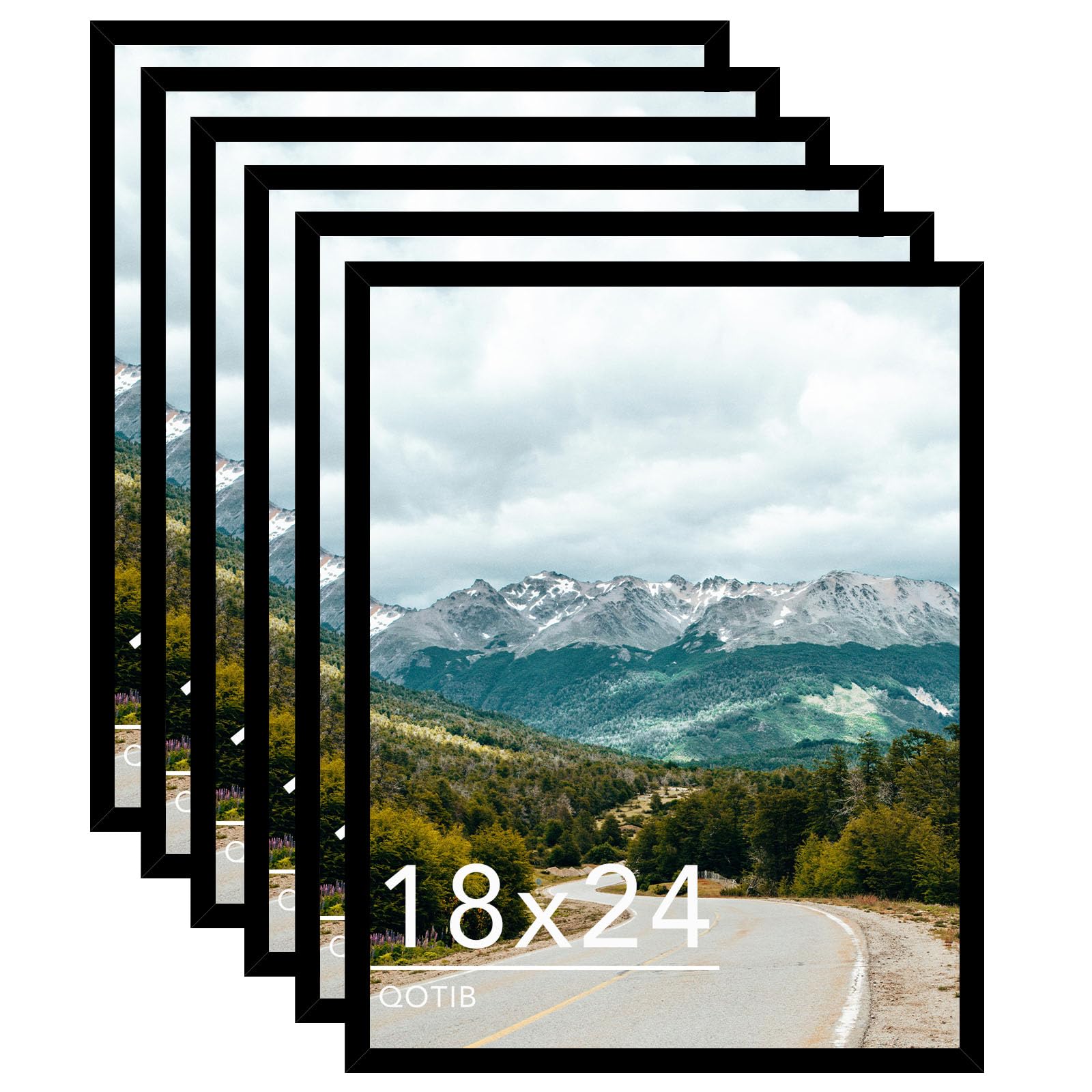 Ramka na zdjęcia 18 x 24 czarna do powieszenia na ścianie, drewno, 18 x 24 ramki, plakat, ramka na zdjęcia na ścianę poziomo lub pionowo, czarna, 6 sztuk
