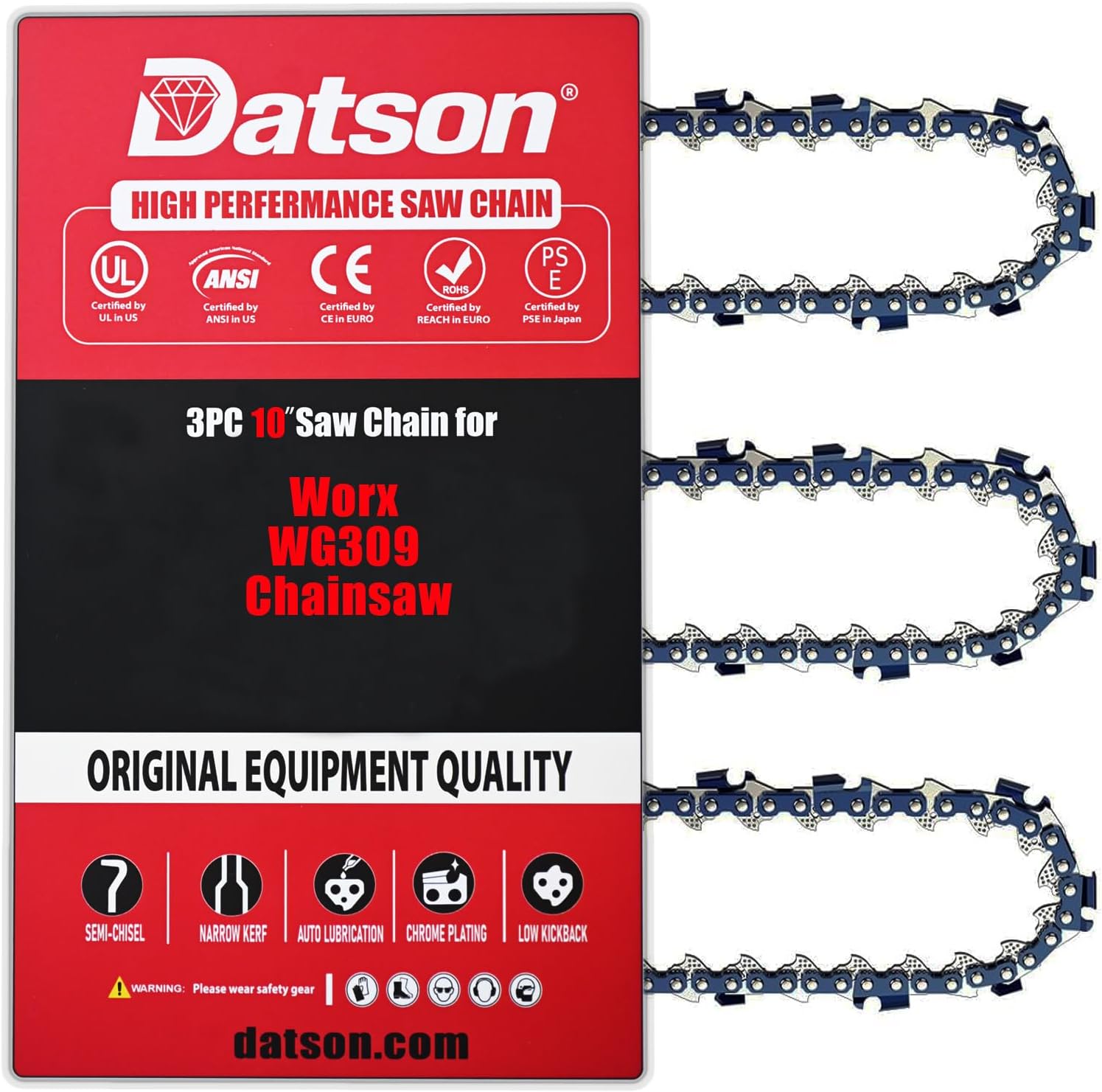 3PC 10 Inch Pole Saw Chain for WORX WG309, 10" Chainsaw Chains Replacement for Worx WG309 Polesaw,WG323 WG311 Pole Saw - 10" - 8 A WG30 Replacement 50033429CHAIN