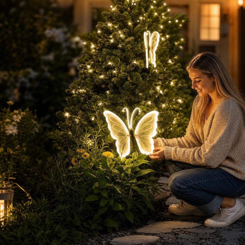 Mariposa móvil grande con luz LED de 15.8 pulgadas, luminosa animada (EE