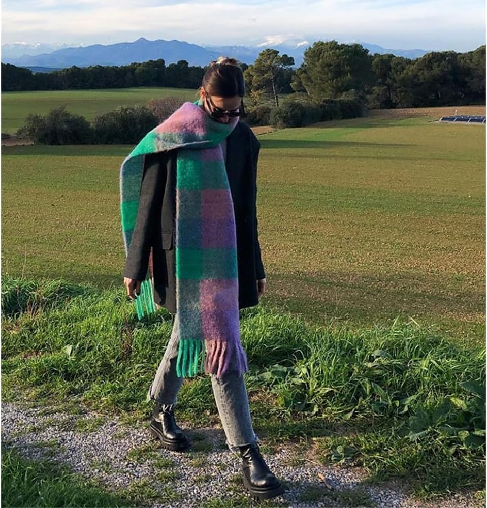 Large Chunky Plaid Scarf Winter Women Oversized Blanket Scarves Colorful Big Cashmere Thick Warm Shawl - Image 2