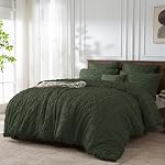 Olive Green Boho Tufted Duvet Cover King Set Vintage Tufts Bedding | Farmhouse Geometric Chevron Stripe Jacquard Embroidery Comforter Cover, Soft Microfiber, Shabby Chic,All Seasons,3 Pieces