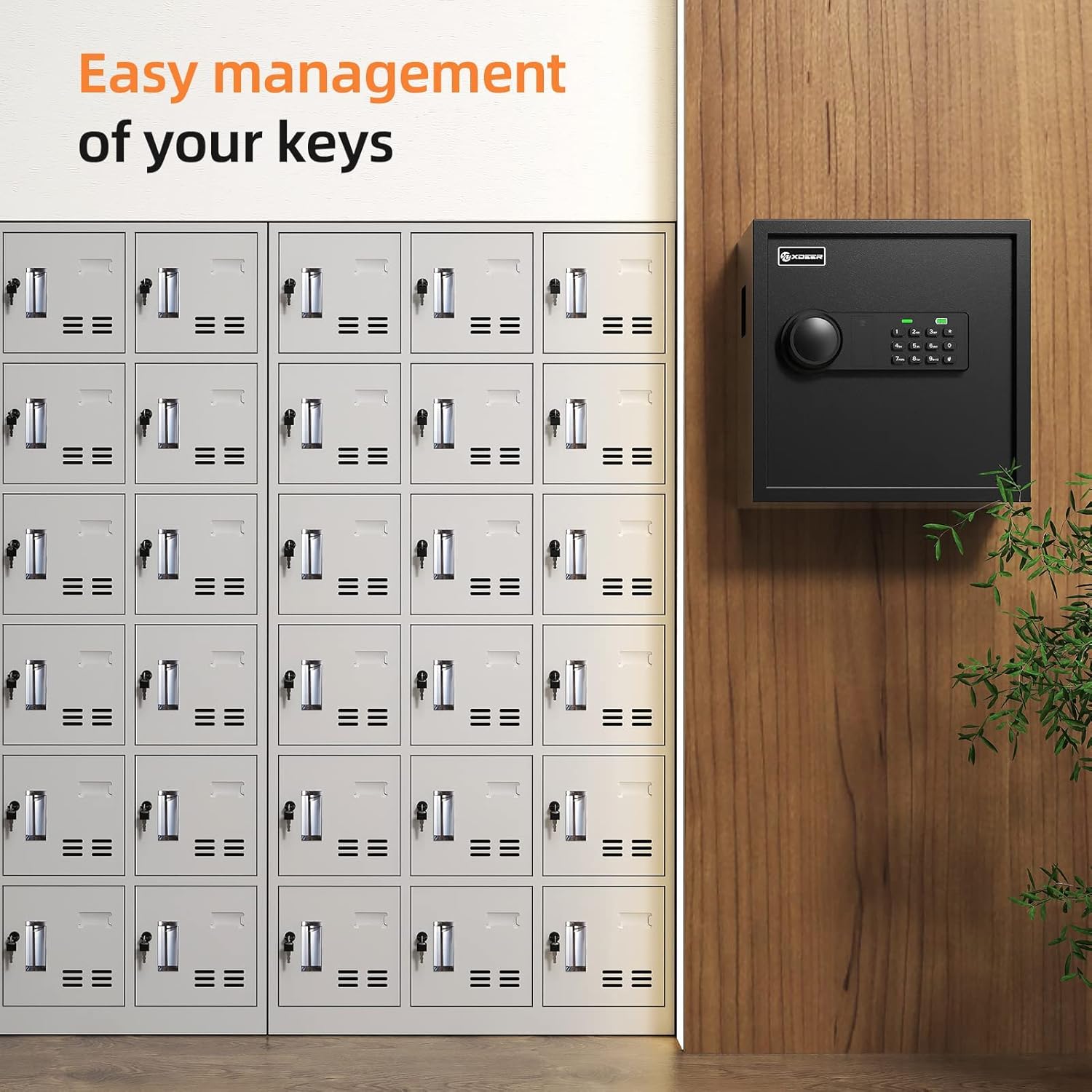 XDeer 45-Key Biometric Lock Box, Wall Mount with Anti-Theft Key Slot and Combo Lock for Hotels & Offices 1PCS