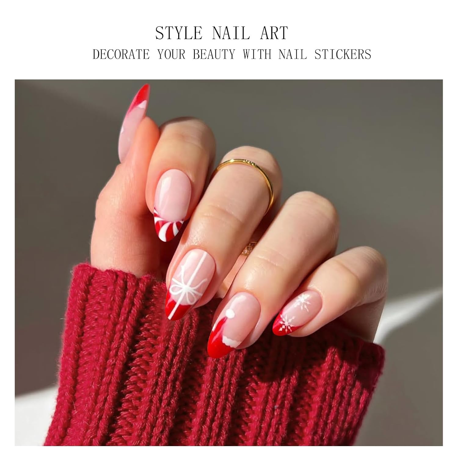 JMEOWIO Semi Cured Gel Strips Nail Art Sticker Wrap Christmas French Tip