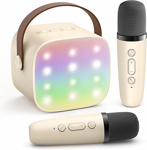 Mini máquina de karaoke con 2 micrófonos inalámbricos para niños y adultos, altavoz Bluetooth portátil, regalo para niñas, juguetes de 4, 5, 6, 7,