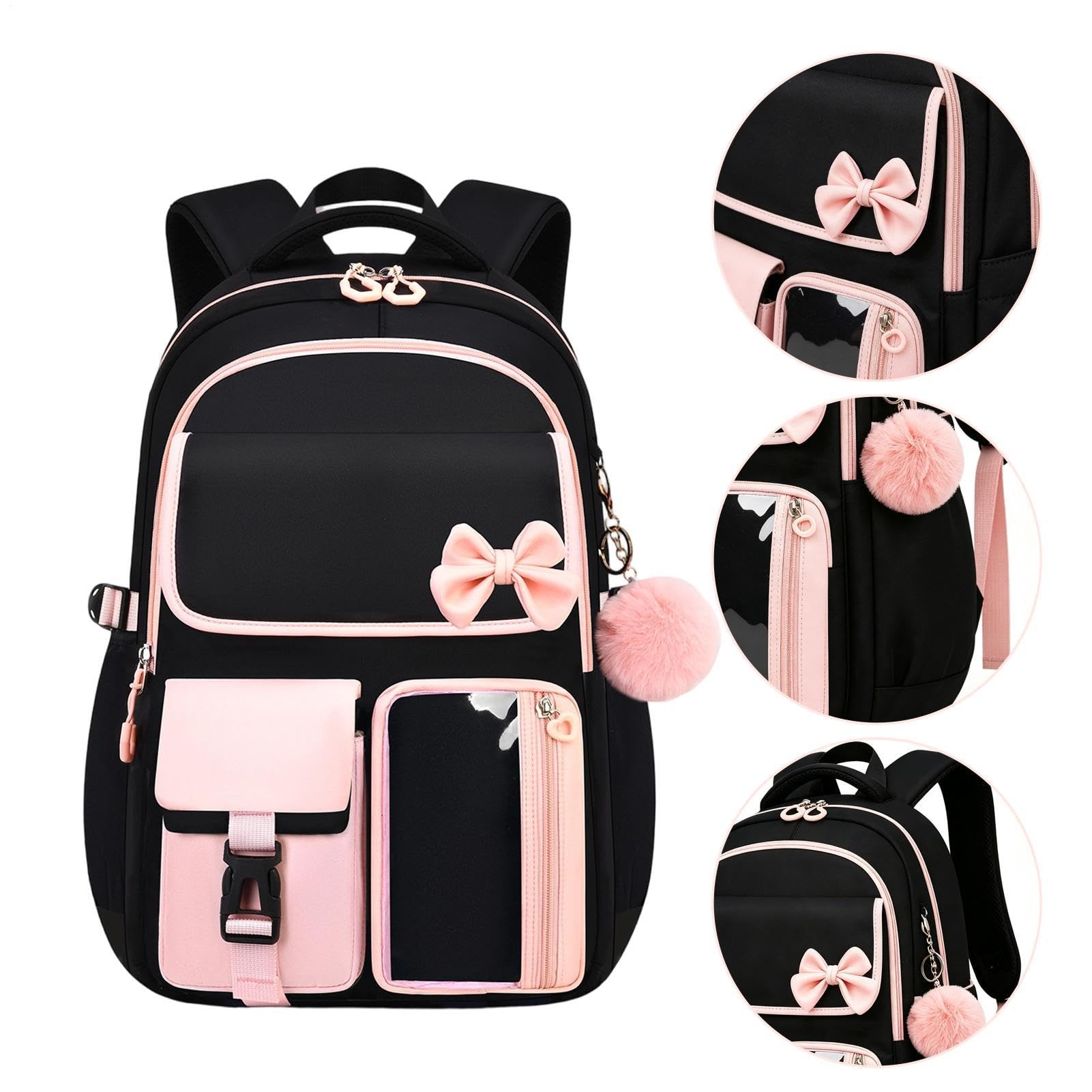 Rucksack für Mädchen mit Lunchbox 3-Teiliges Set Mit Schleife, Niedlich, | Schüler Reisetasche Für Schreibwaren Kleidung Geldbörse Outdoor Pendeln Reisen