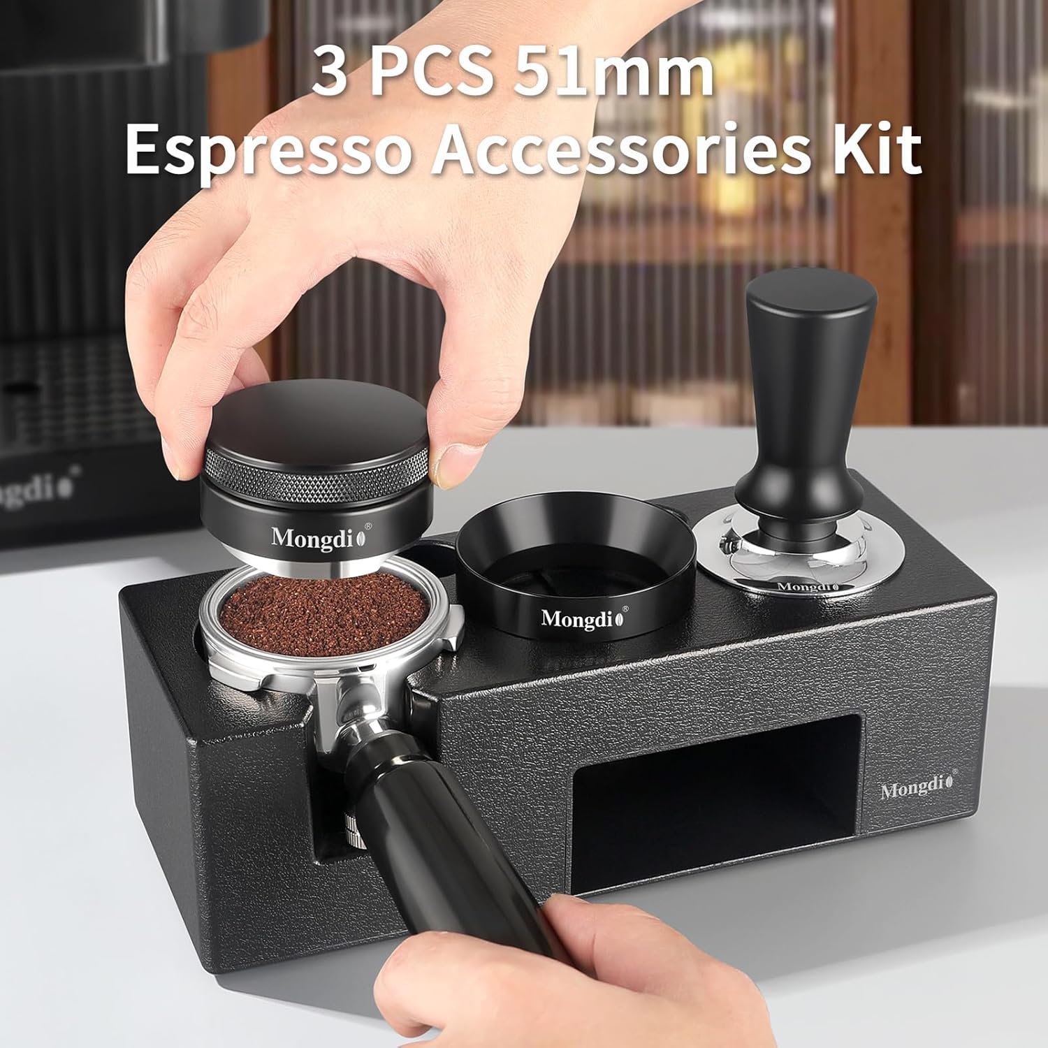 Mongdio 51mm Espresso Accessories Kit, Espresso Tamper, Dosing Funnel and Coffee Distributor, Fits 51 mm Espresso Machines and Portafilters