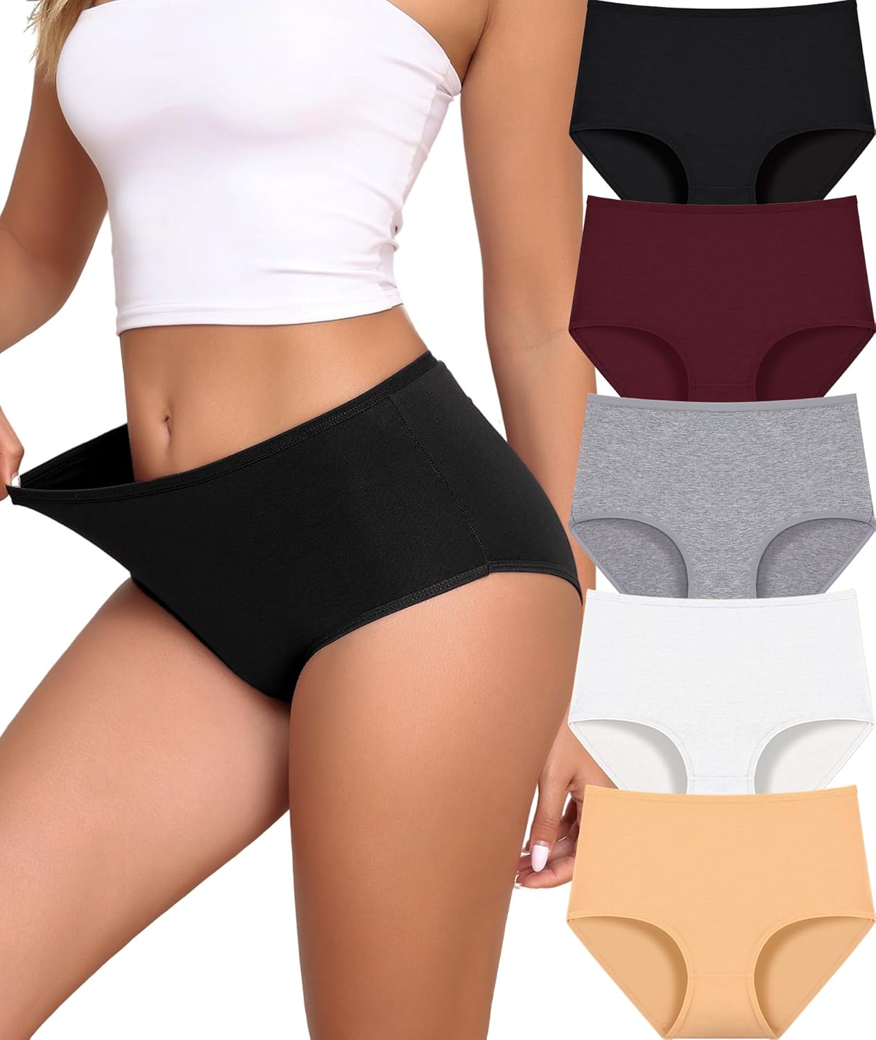 UNDER THE SEA High Waisted Cotton Underwear Womens Full Coverage Soft Ladies Briefs Plus Size Women's Panties S-XXL 5 Pack