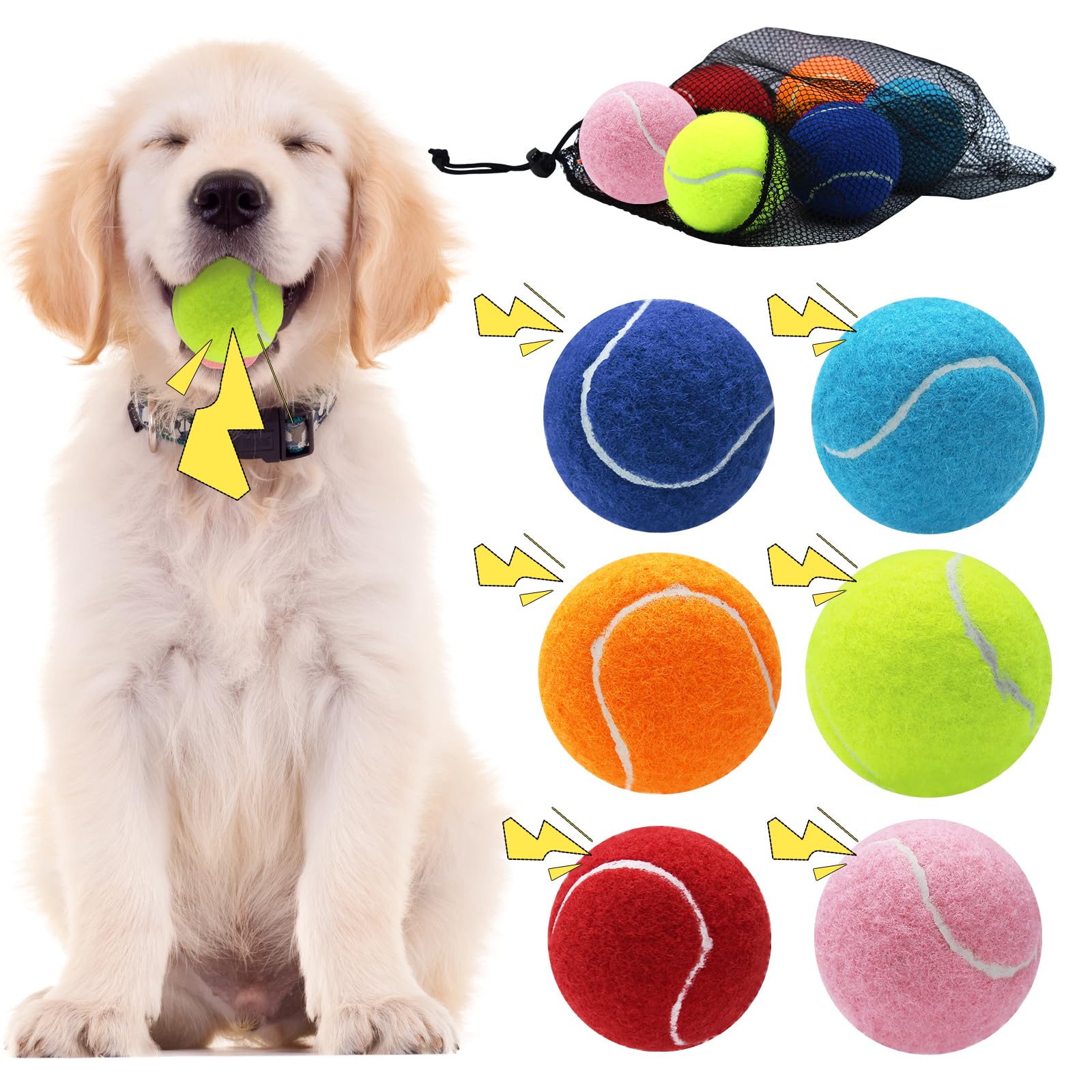 Swingers Squeaky Tennis Balls for Dog, 2.5 Inch Training Tennis Balls