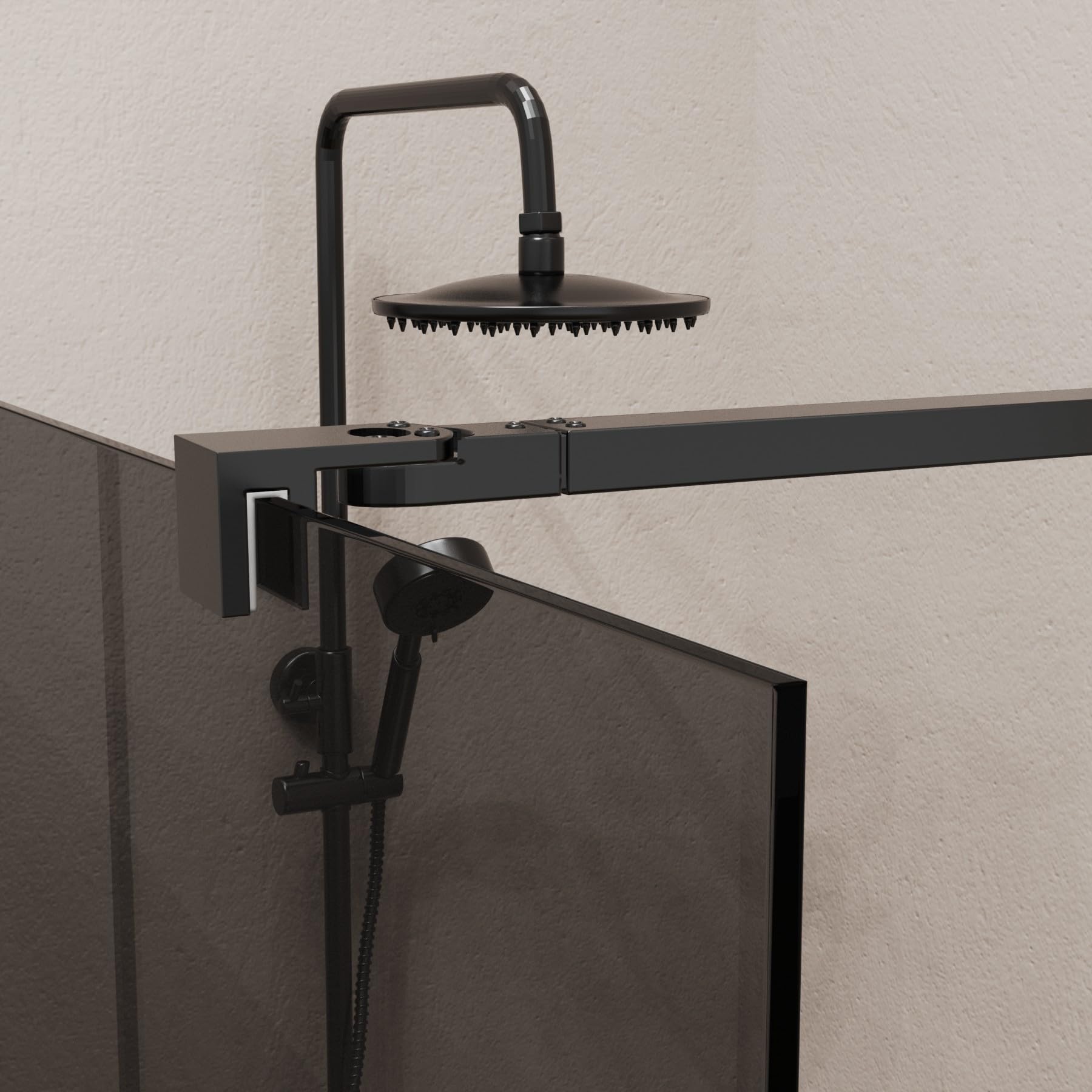 Mampara de Ducha Fija Negra 100 x 200 cm Ahumada, Cristal Templado Translucido 8 mm con Antical, Panel Walk In Reversible para Baño Moderno