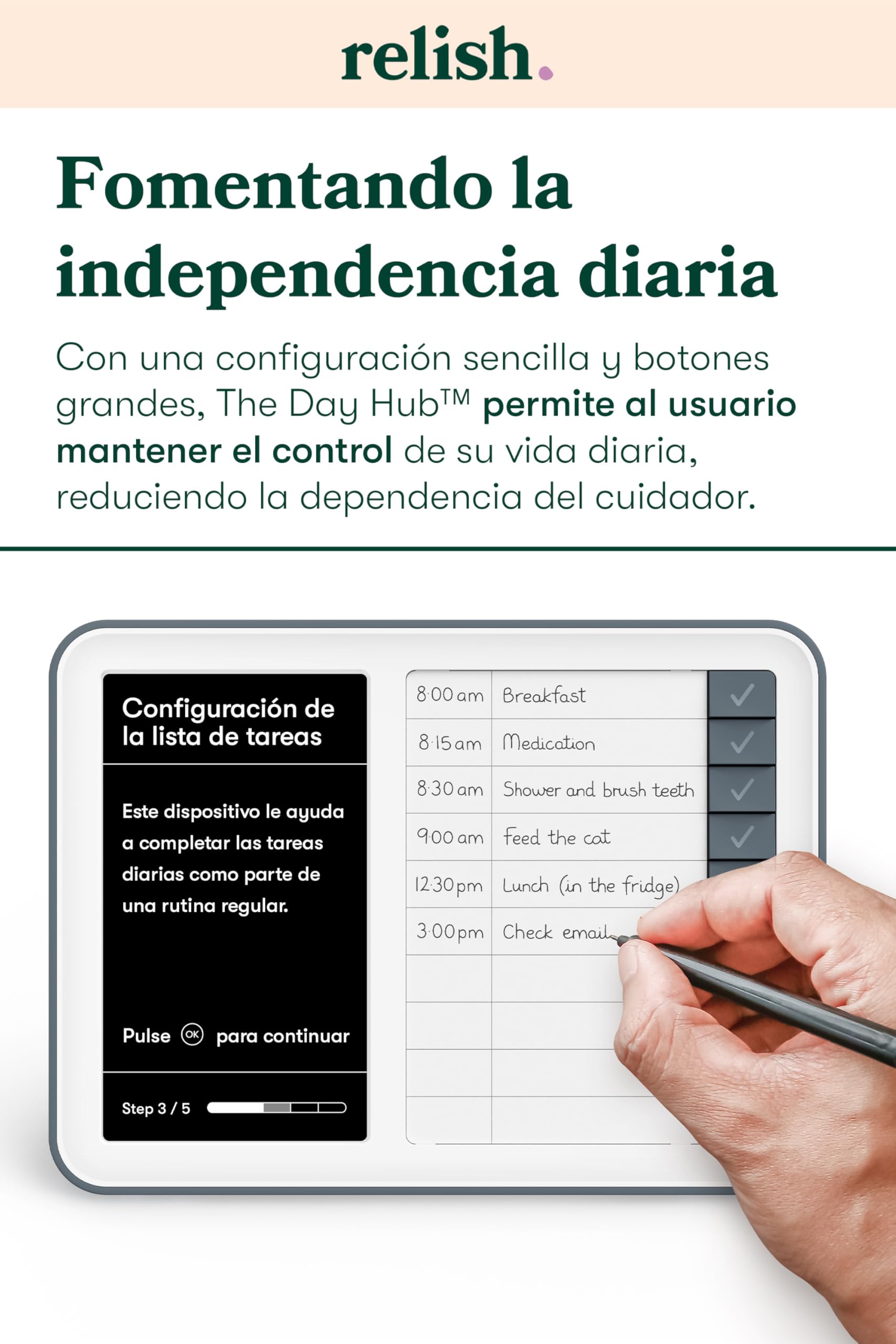 Relish Day Hub - Reloj de demencia con administrador de tareas diarias, pantalla grande HD, reloj digital con calendario para personas mayores y personas con pérdida de memoria