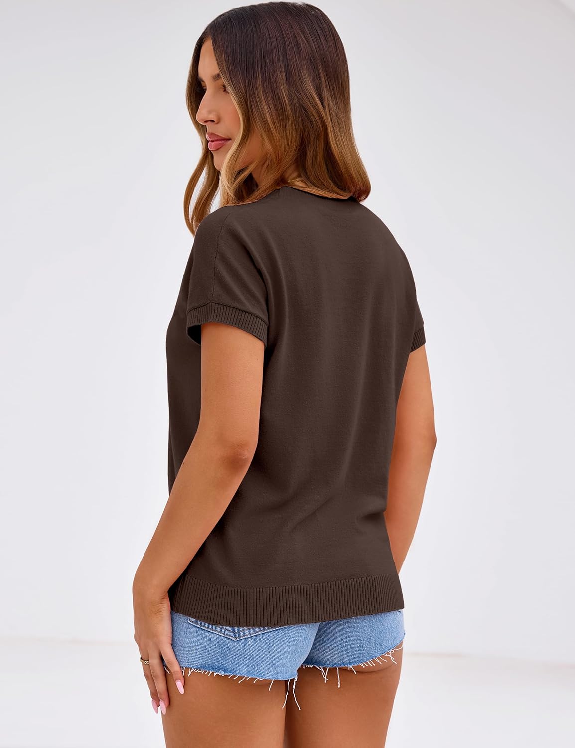 Totatuit Short Sleeve Sweaters for Womens Summer Crew Neck Knit Sweater Shirts Business Casual Work Tops 2026 Spring Outfits - Image 5